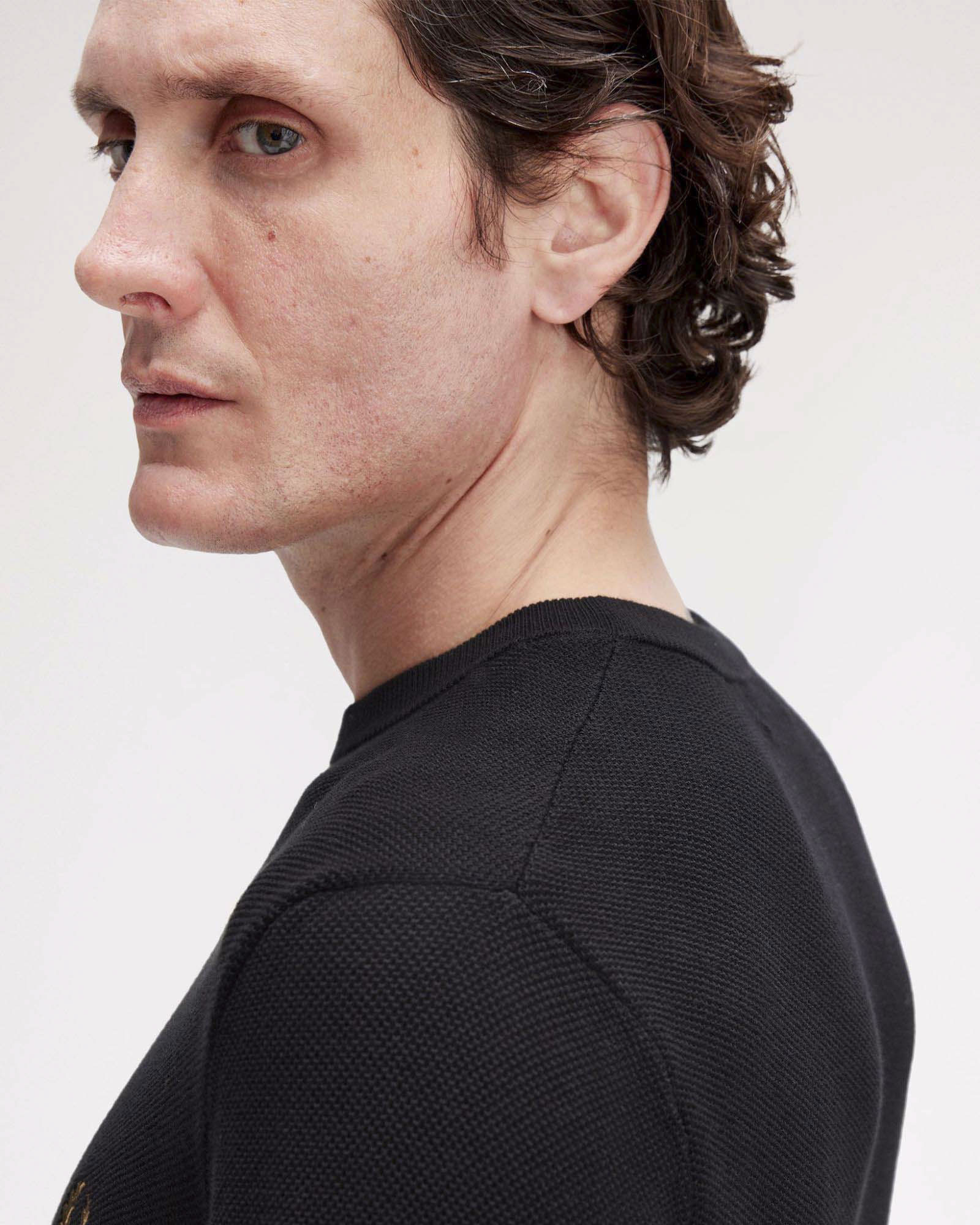 Maglia girocollo Fred Perry nera in puro cotone punto pepe