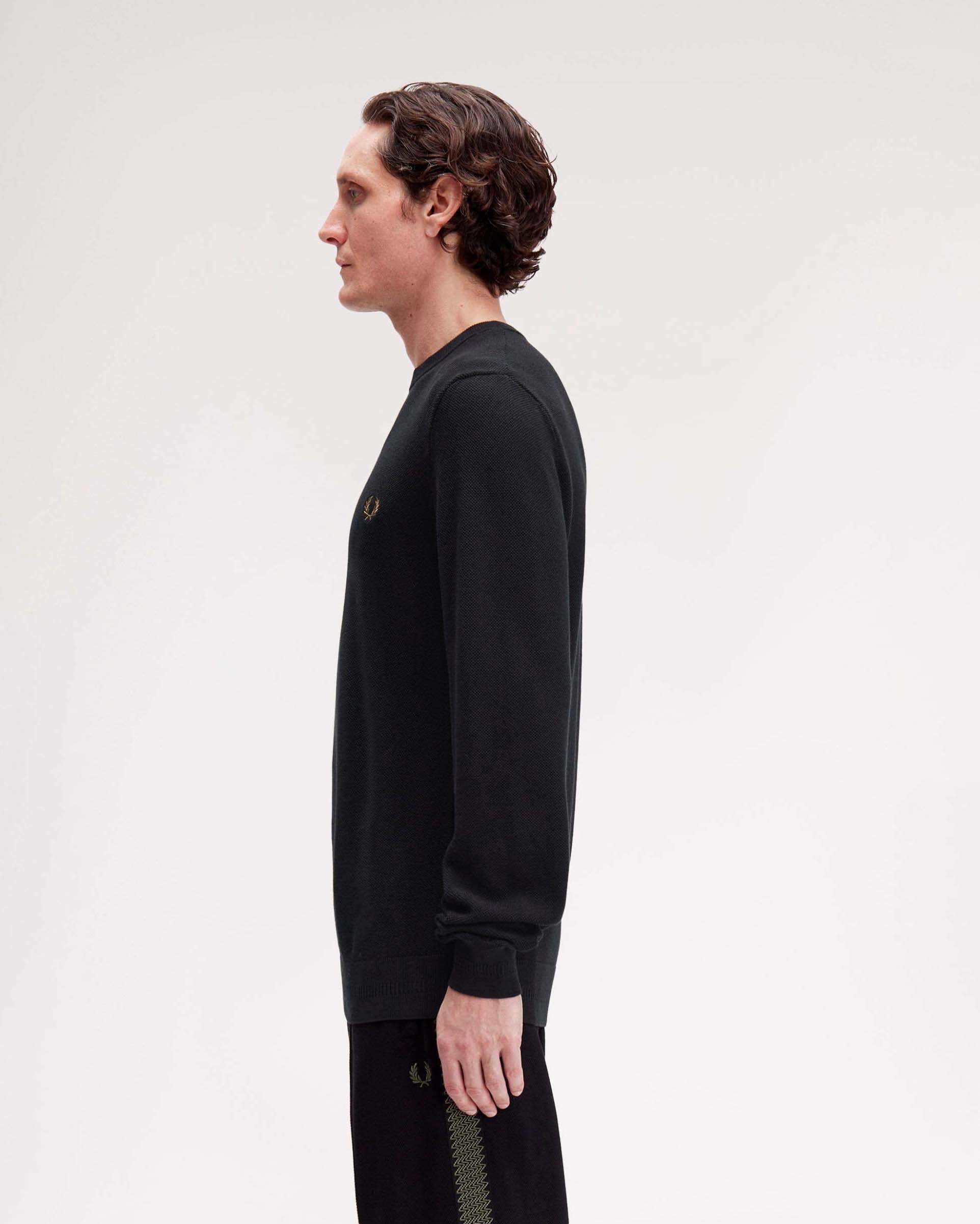 Maglia girocollo Fred Perry nera in puro cotone punto pepe