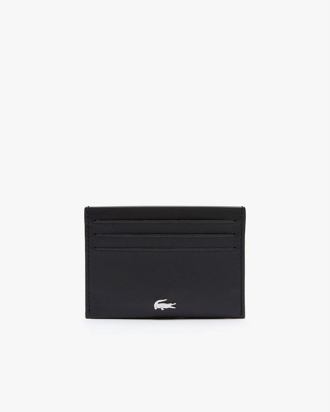 Portacarte Lacoste nero in pelle con logo coccodrillo in metallo