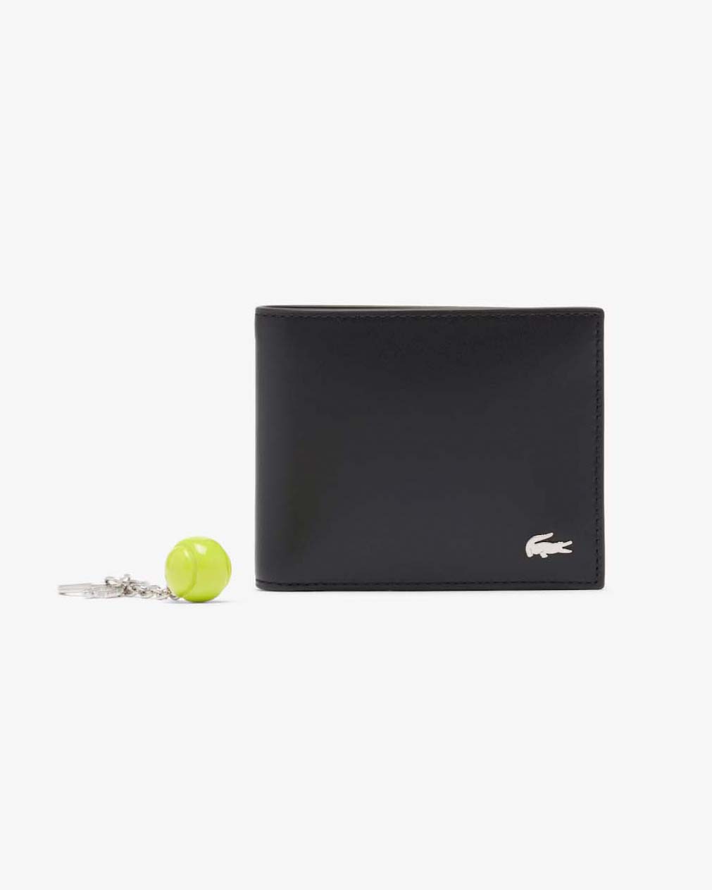 Cofanetto idea regalo Lacoste composto da portafoglio in pelle e portachiavi con pallina da tennis 3D
