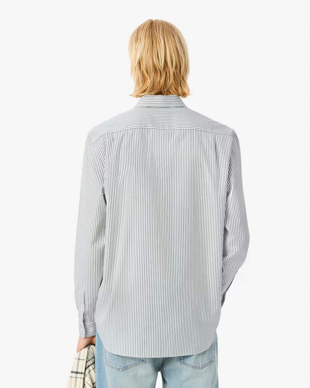 Camicia bianca a righe verdi Lacoste in cotone pinpoint con collo - Main Image