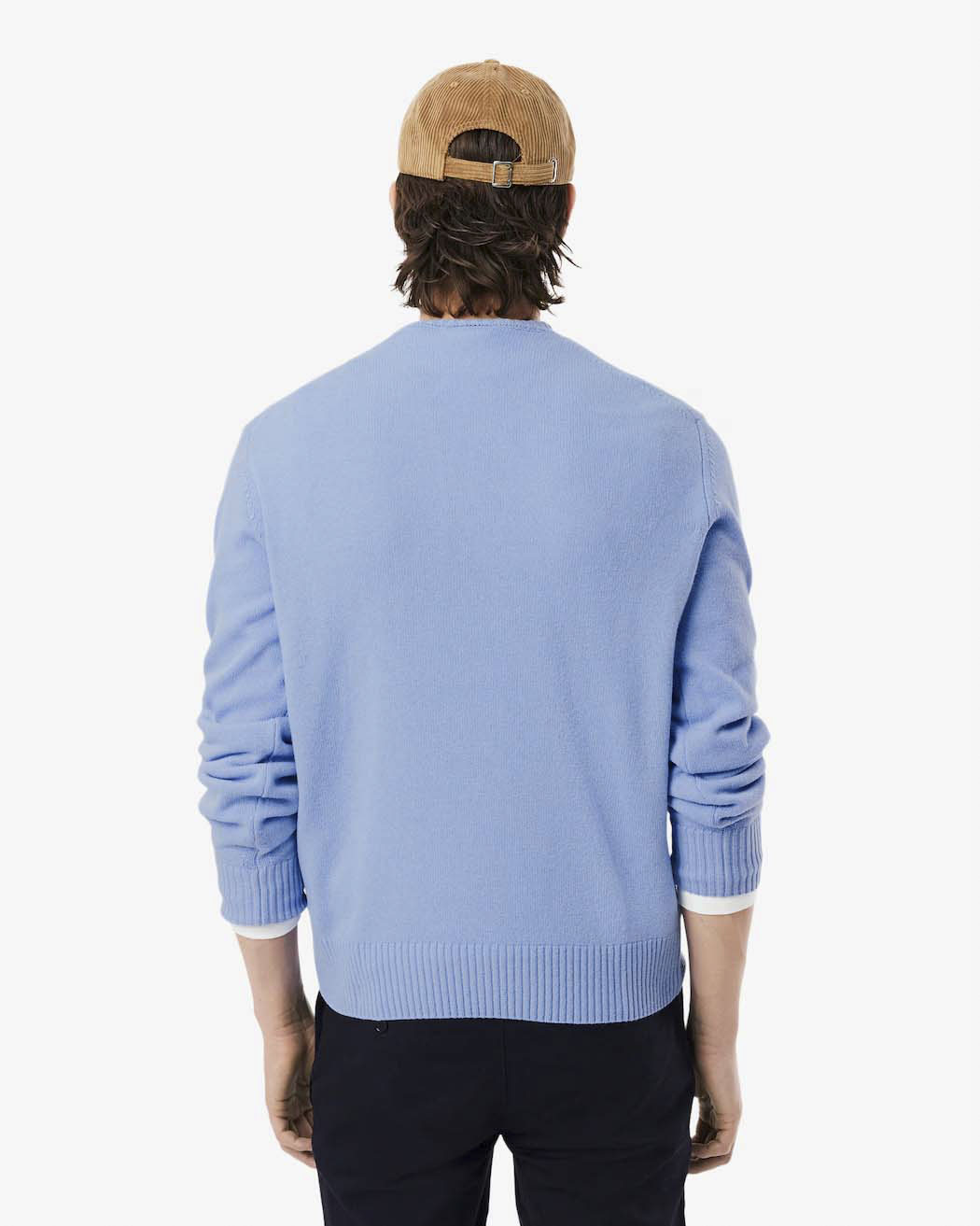 Maglia girocollo Lacoste celeste in lambswool di pura lana image