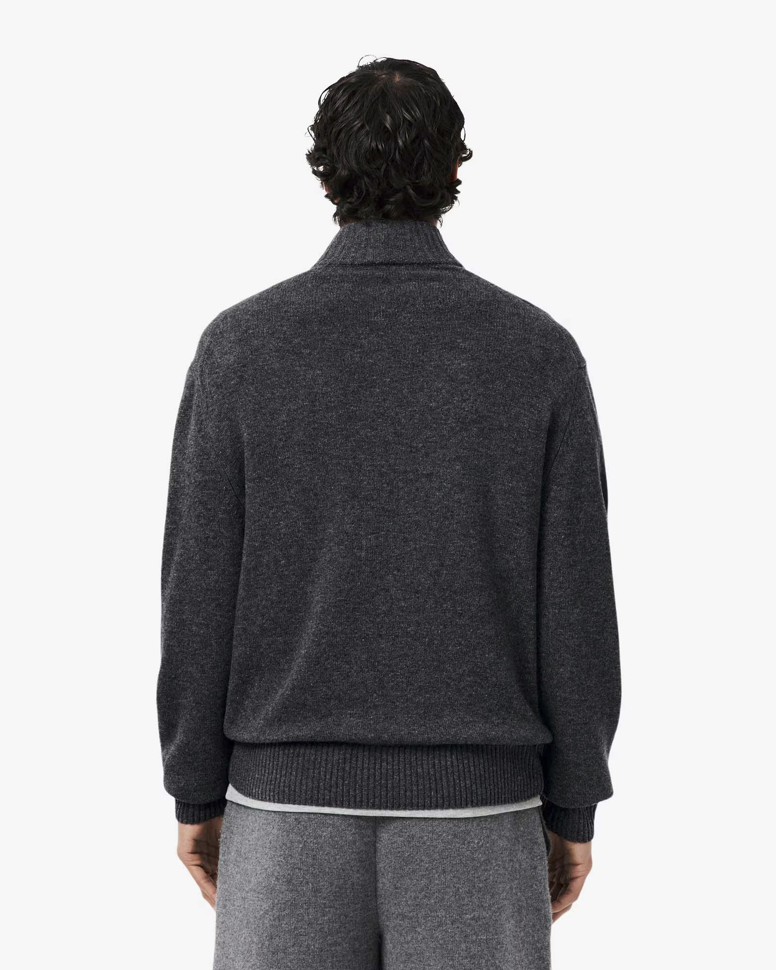 Maglia Lacoste grigio antracite in lambswool di pura lana a collo alto e apertura a mezza zip image