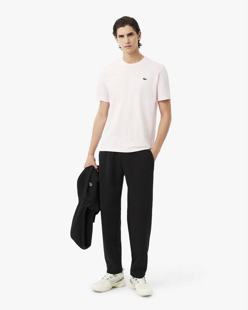 Pantaloni Lacoste neri in felpa di cotone con dettagli in mesh