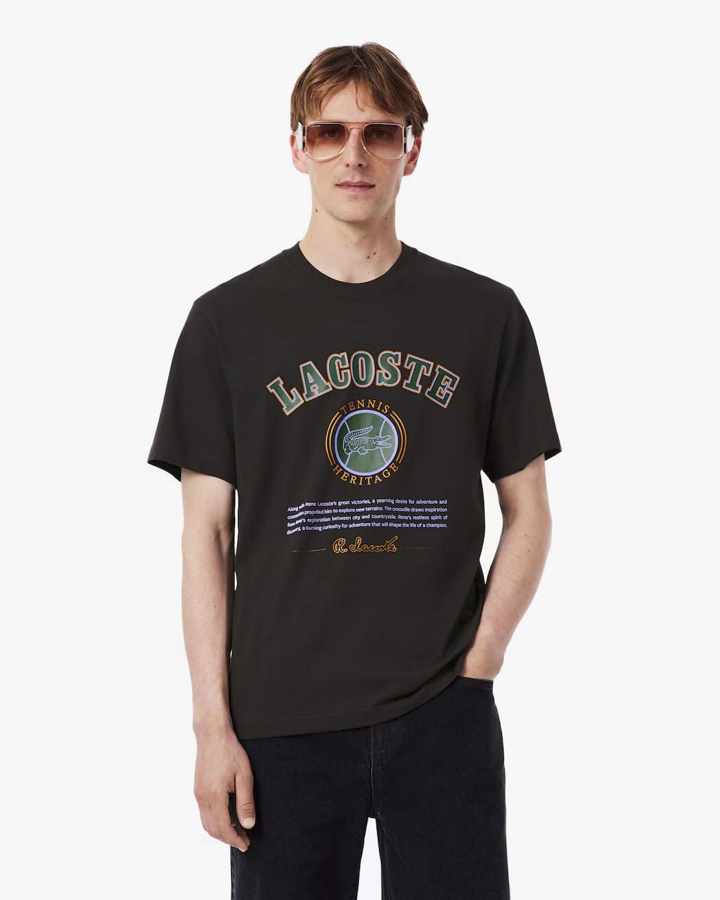 T-shirt mezza manica Lacoste marrone in jersey di cotone con