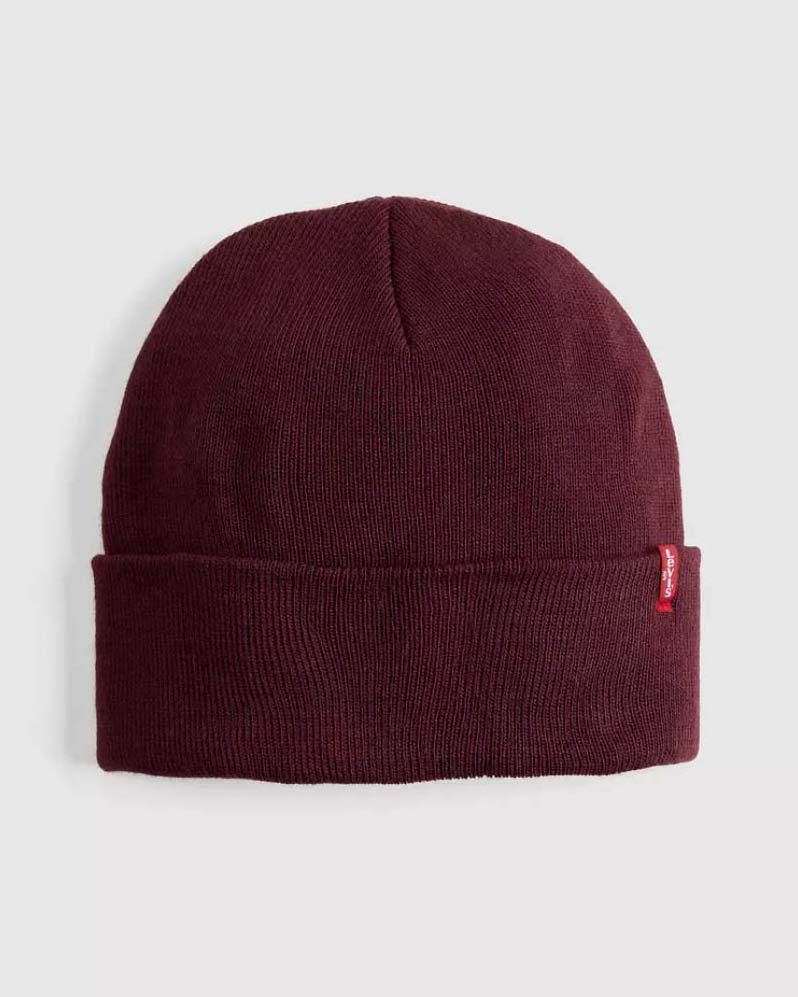 Levi's — Berretto Levi's bordeaux con risvolto e piccolo flag rosso porta logo