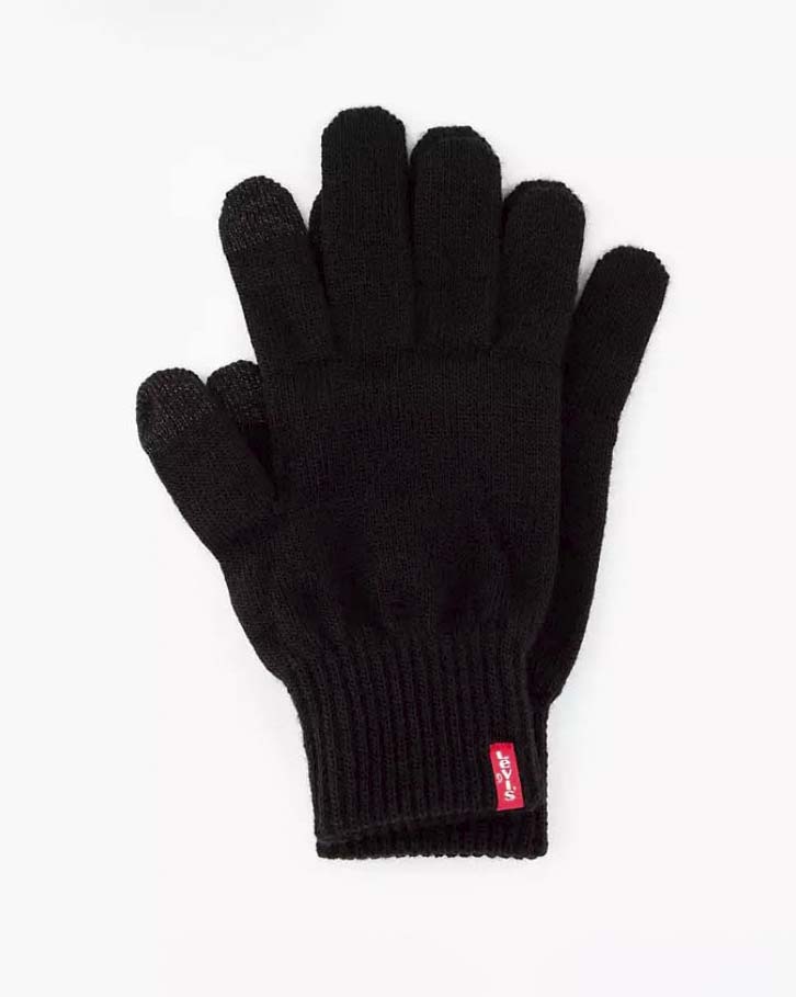 Guanti Levi's neri tinta unita con piccola etichetta rossa porta logo e touch screen