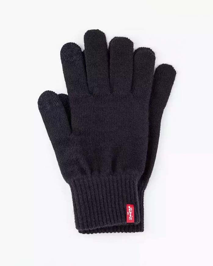 Guanti Levi's blu tinta unita con piccola etichetta rossa porta logo e touch screen