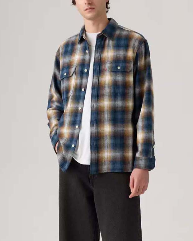 Camicia overshirt Levi's in flanella di cotone a fantasia check blu e caramello