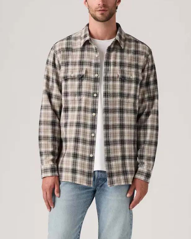 Camicia overshirt Levi's in flanella di cotone a fantasia check noce e grigia