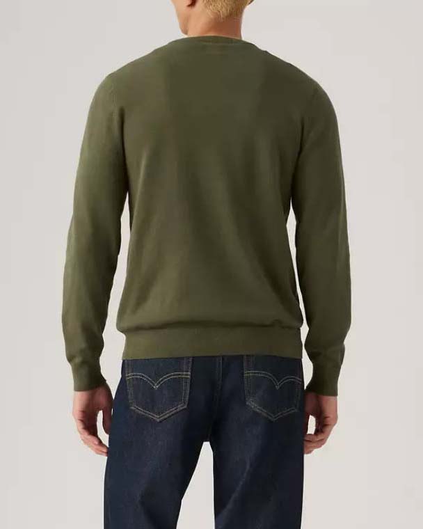 Maglia girocollo Levi's verde militare in cotone stretch con taglio felpa e logo batwing piccolo sul petto image