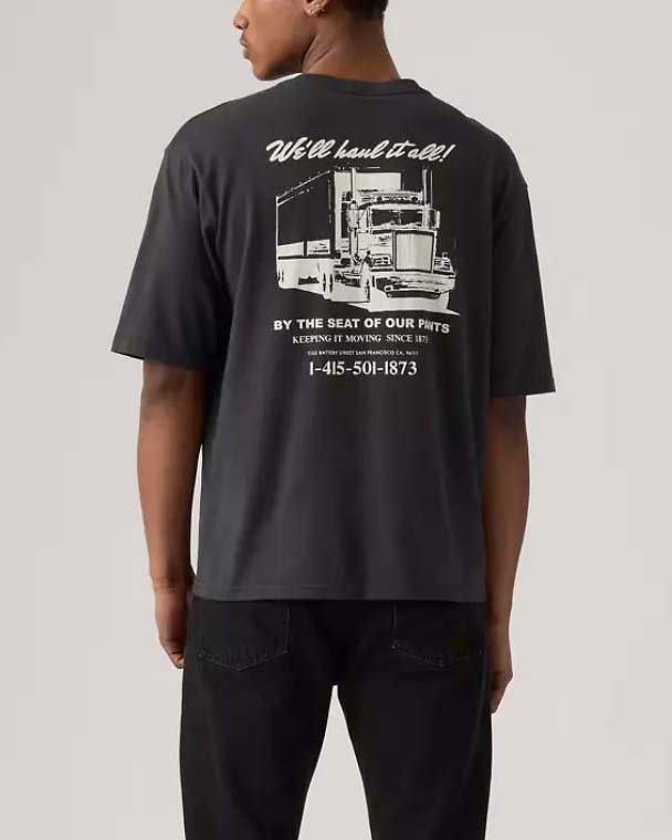 T-shirt mezza manica Levi's grigio antracite con stampa logo piccola sul petto e maxi grafica sul retro image