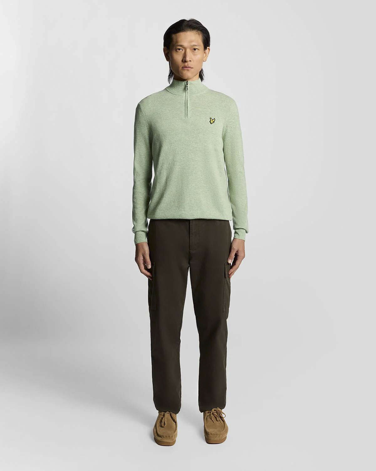 Maglione Lyle & Scott verde menta in lambswool di lana con apertura a mezza zip