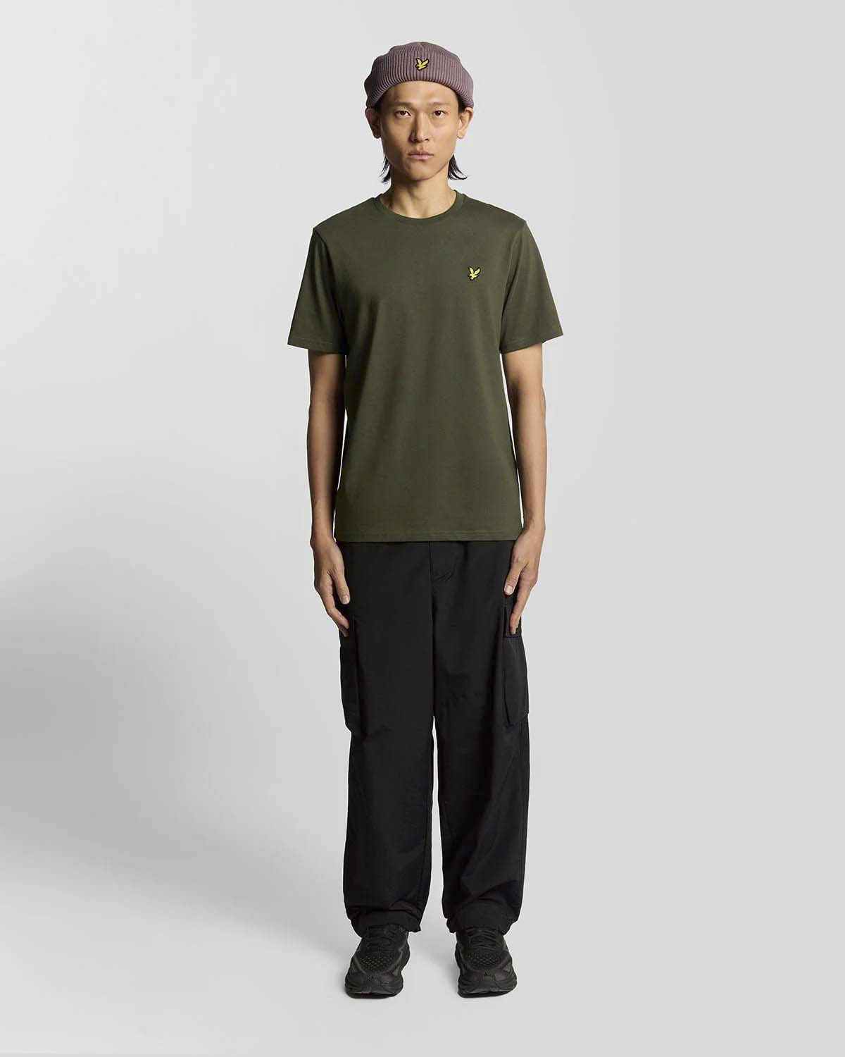T-shirt mezza manica Lyle & Scott verde militare in cotone con logo aquila gialla ricamata sul petto