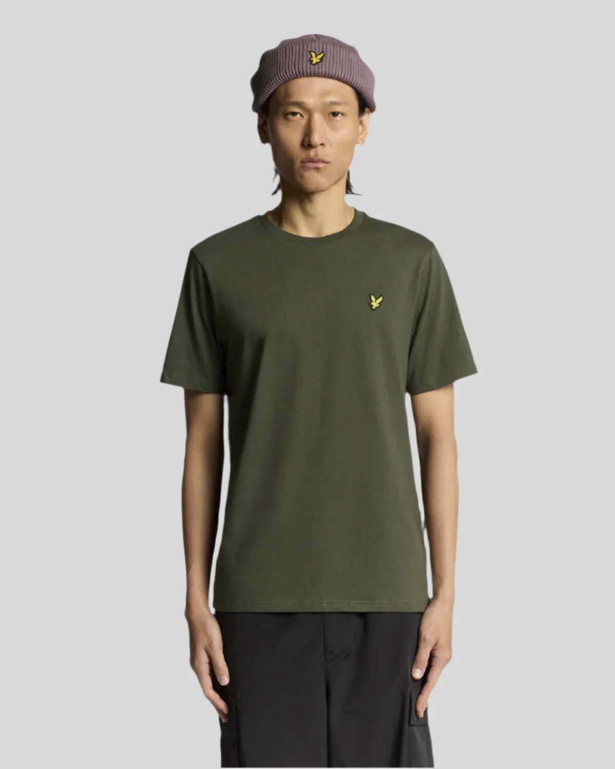 T-shirt mezza manica Lyle & Scott verde militare in cotone con logo aquila gialla ricamata sul petto image
