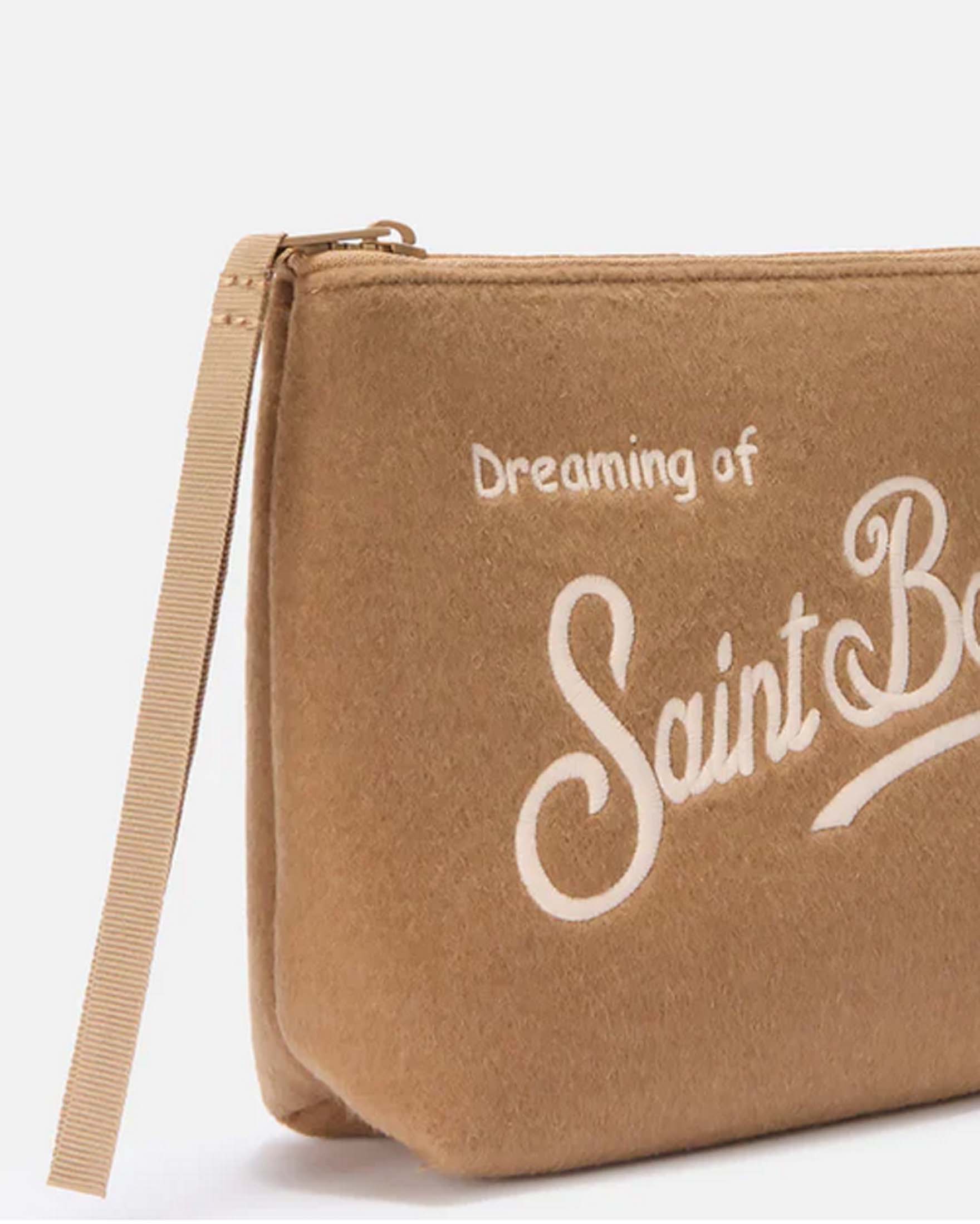 Pochette Aline Felt cammello in misto lana con logo panna ricamato fronte e retro image