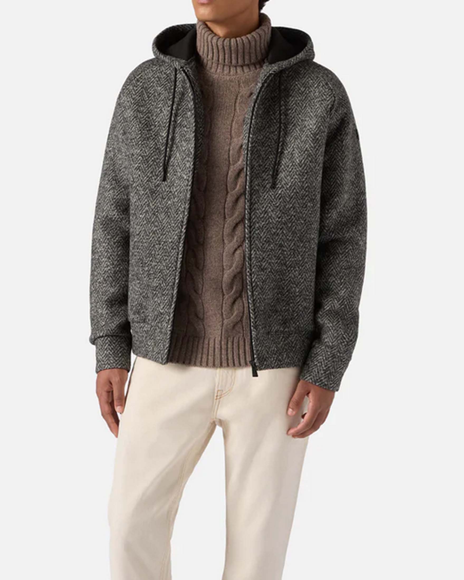 Giubbino MC2 Saint Barth grigio antracite in misto lana a spina di pesce con cappuccio