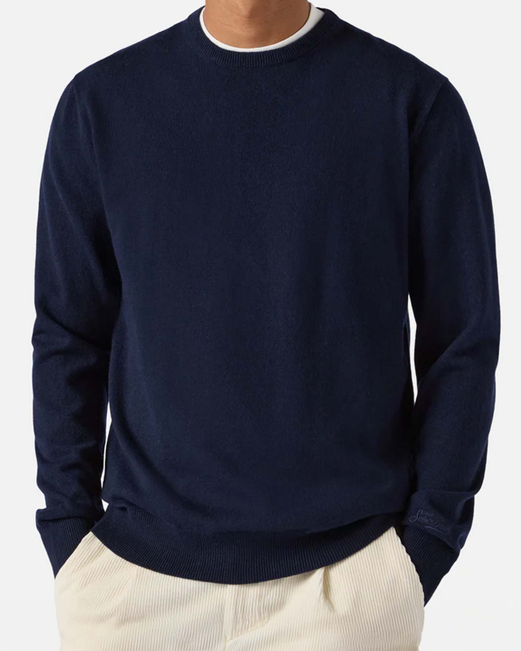Maglia girocollo MC2 Saint Barth blu in misto lana merino e cashmere