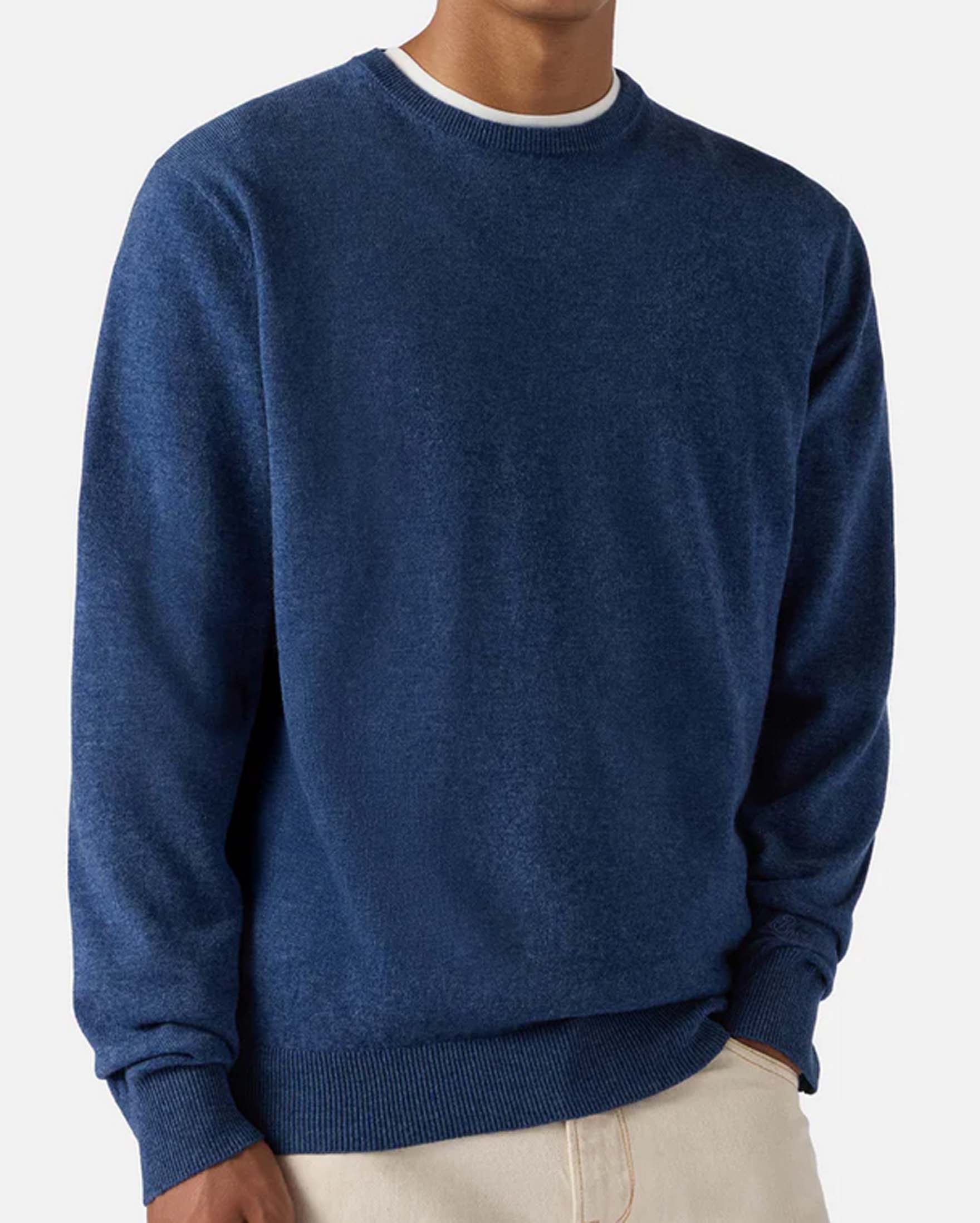 Maglia girocollo MC2 Saint Barth blu indaco in misto lana merino e cashmere