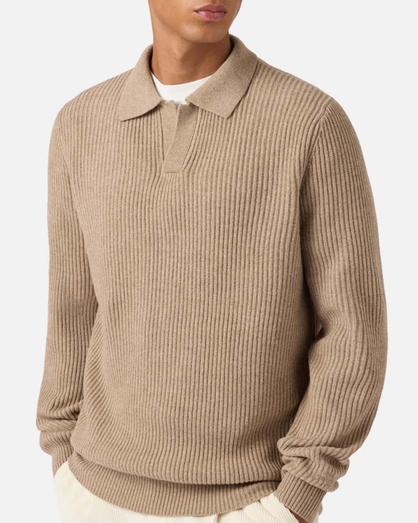 Maglia con colletto a polo MC2 Saint Barth color sabbia in pura lana a coste