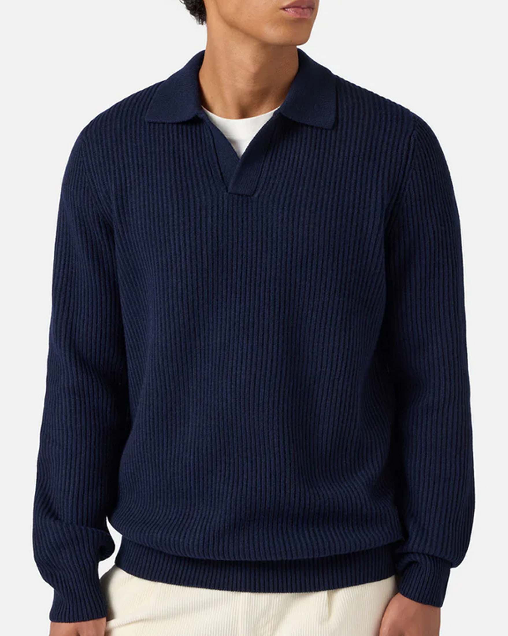 Maglia con colletto a polo MC2 Saint Barth blu in pura lana a coste