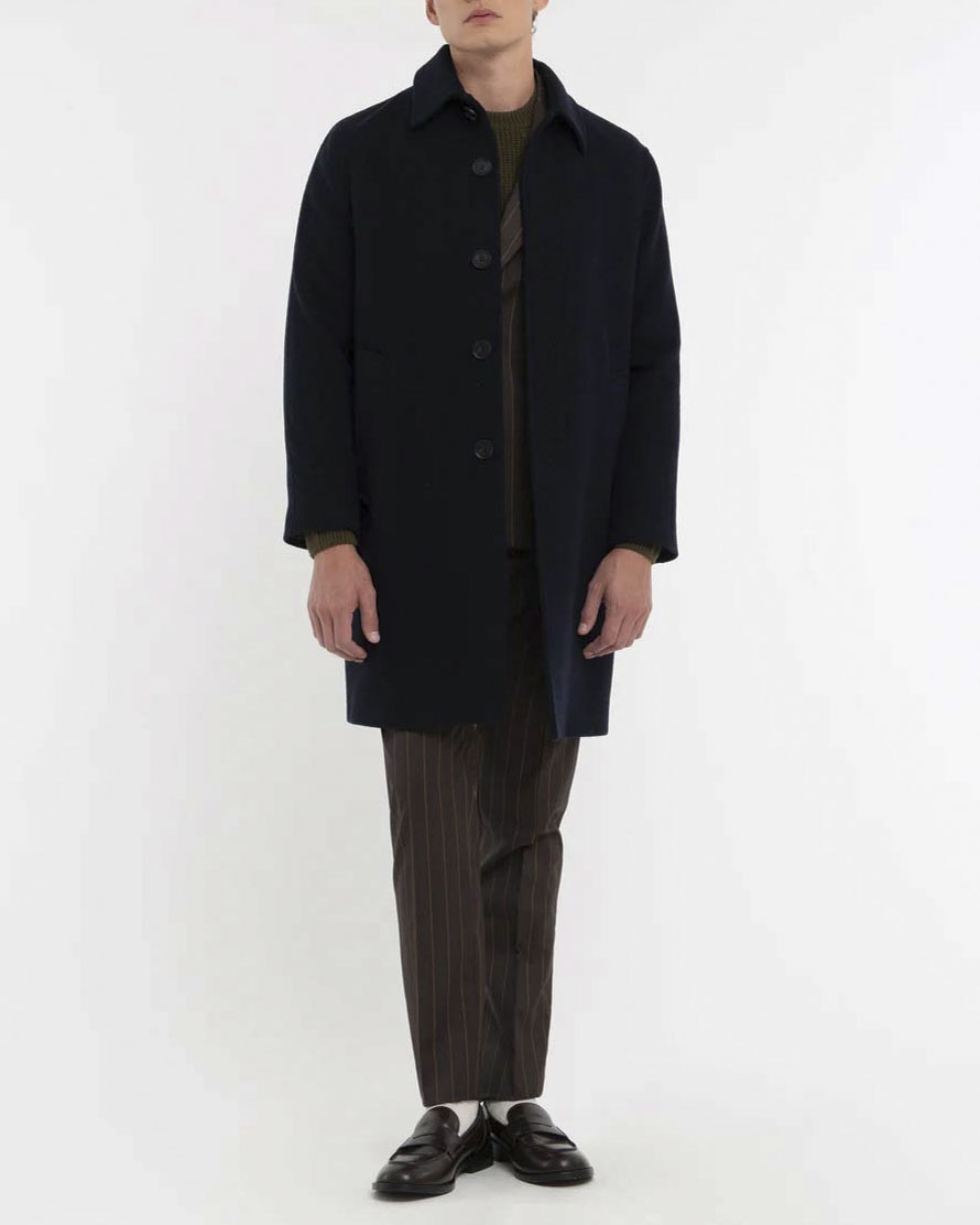Cappotto blu in resca di misto lana