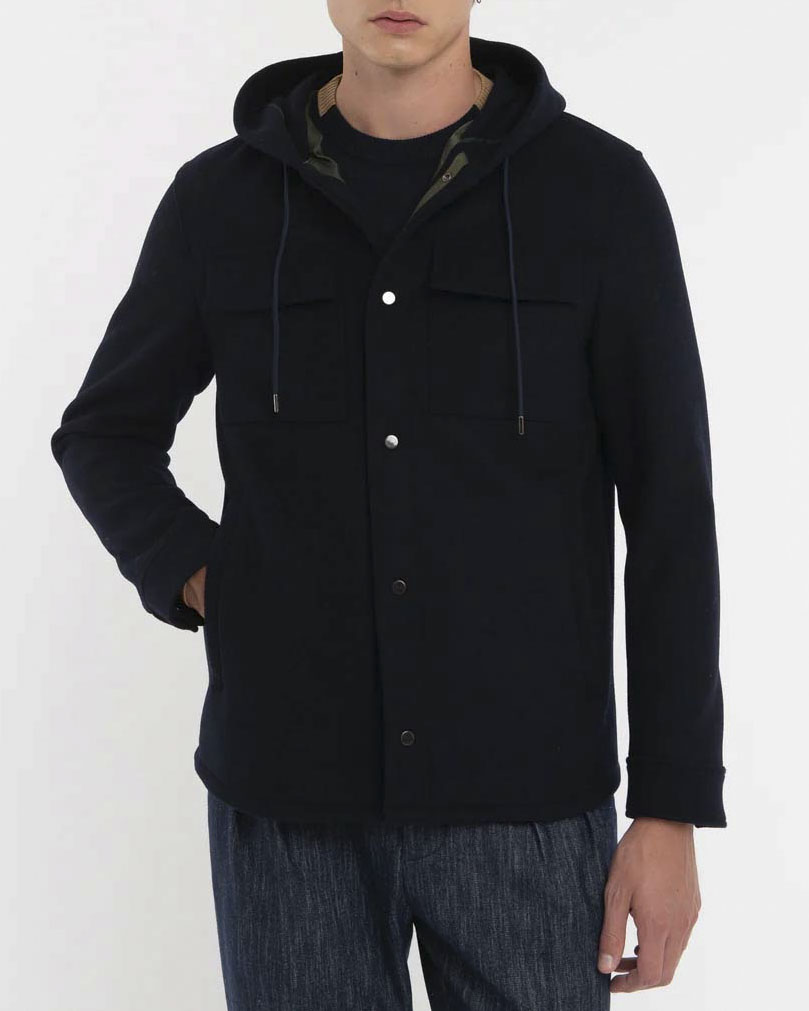 Giacca Manuel Ritz blu con cappuccio in panno di misto lana image