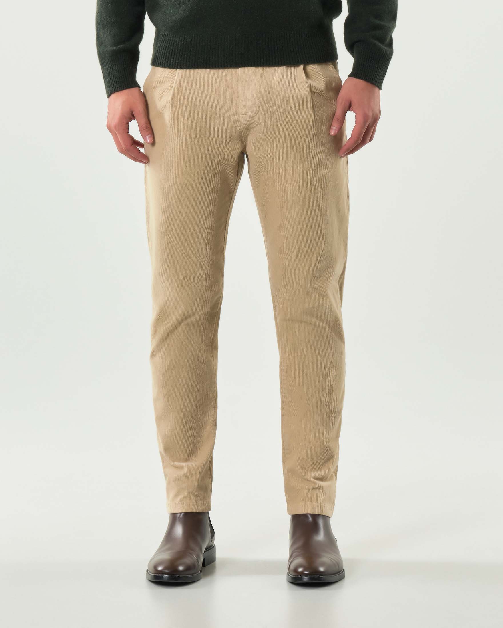 Pantalone chino My Stuff beige in velluto di cotone stretch a costine image