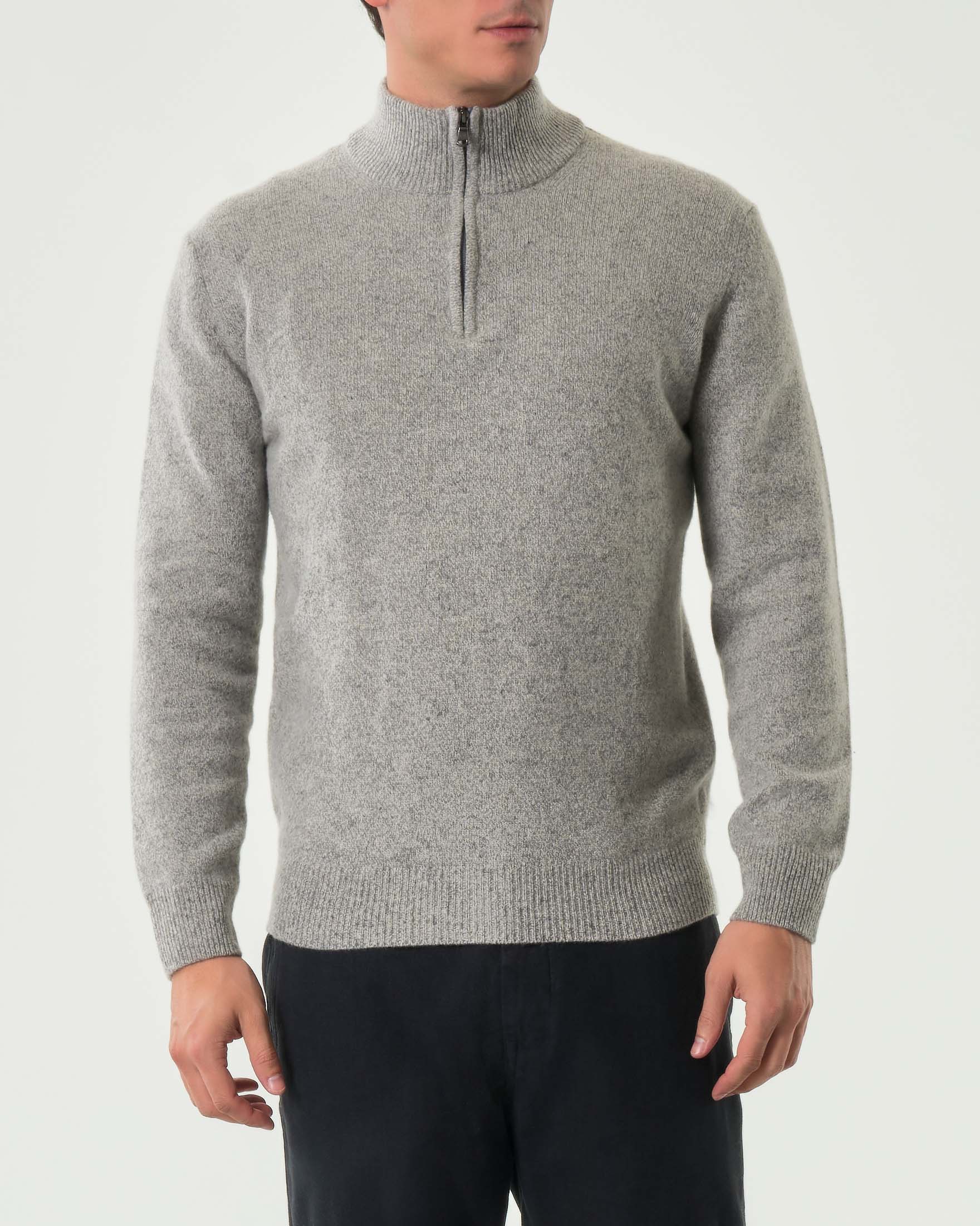 Maglione My Stuff grigio mouliné in lana sulla finezza 7 con apertura a mezza zip image
