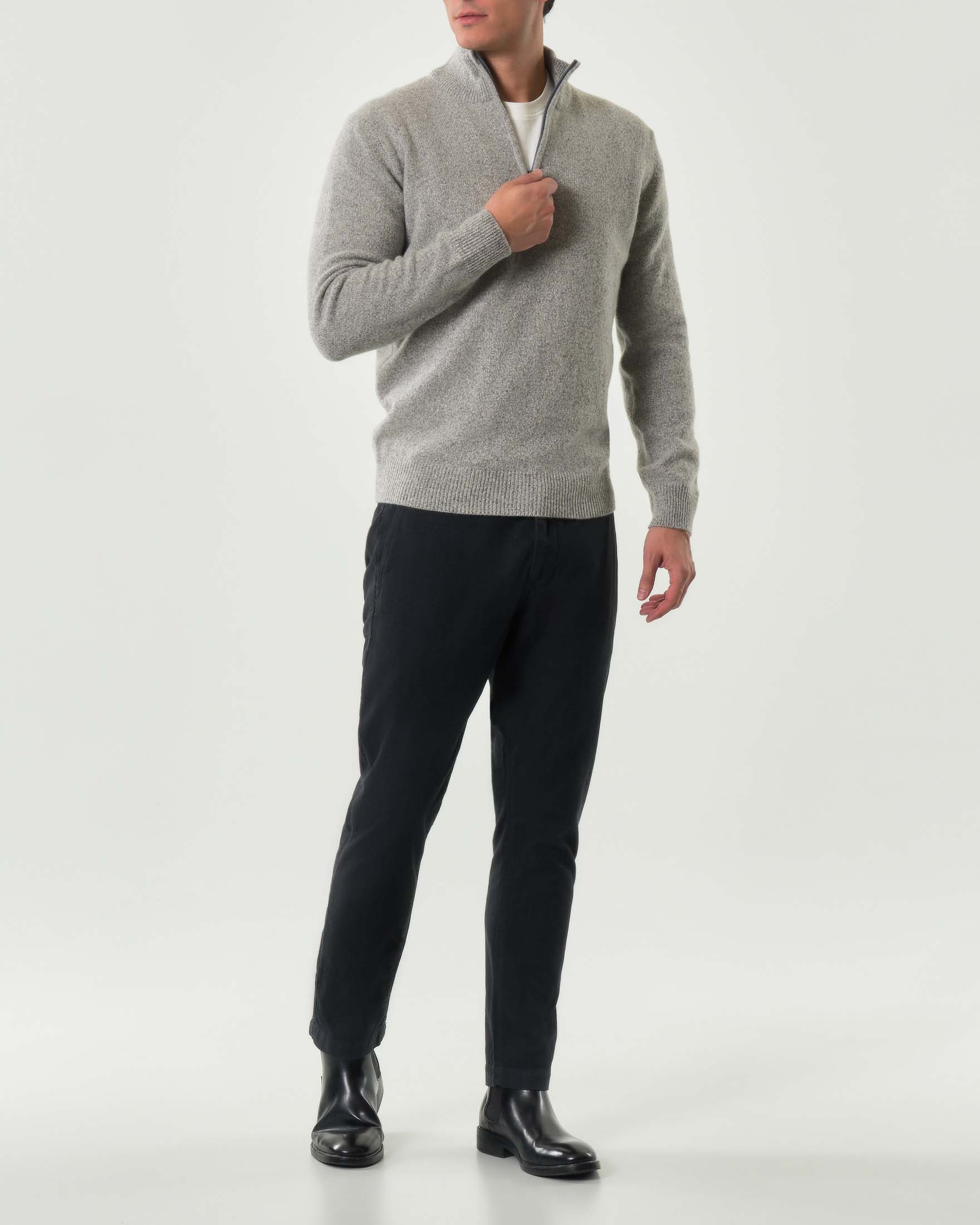 Maglione My Stuff grigio mouliné in lana sulla finezza 7 con apertura a mezza zip