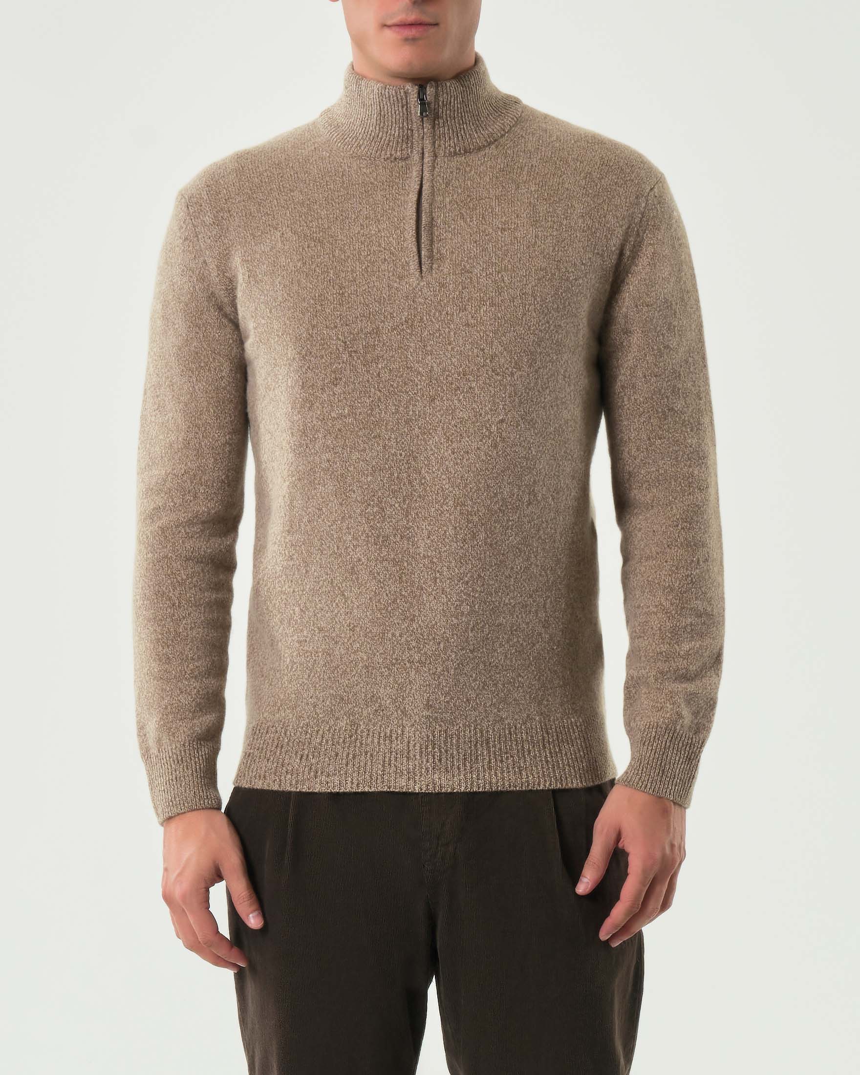 Maglione My Stuff noce mouliné in lana sulla finezza 7 con apertura a mezza zip image