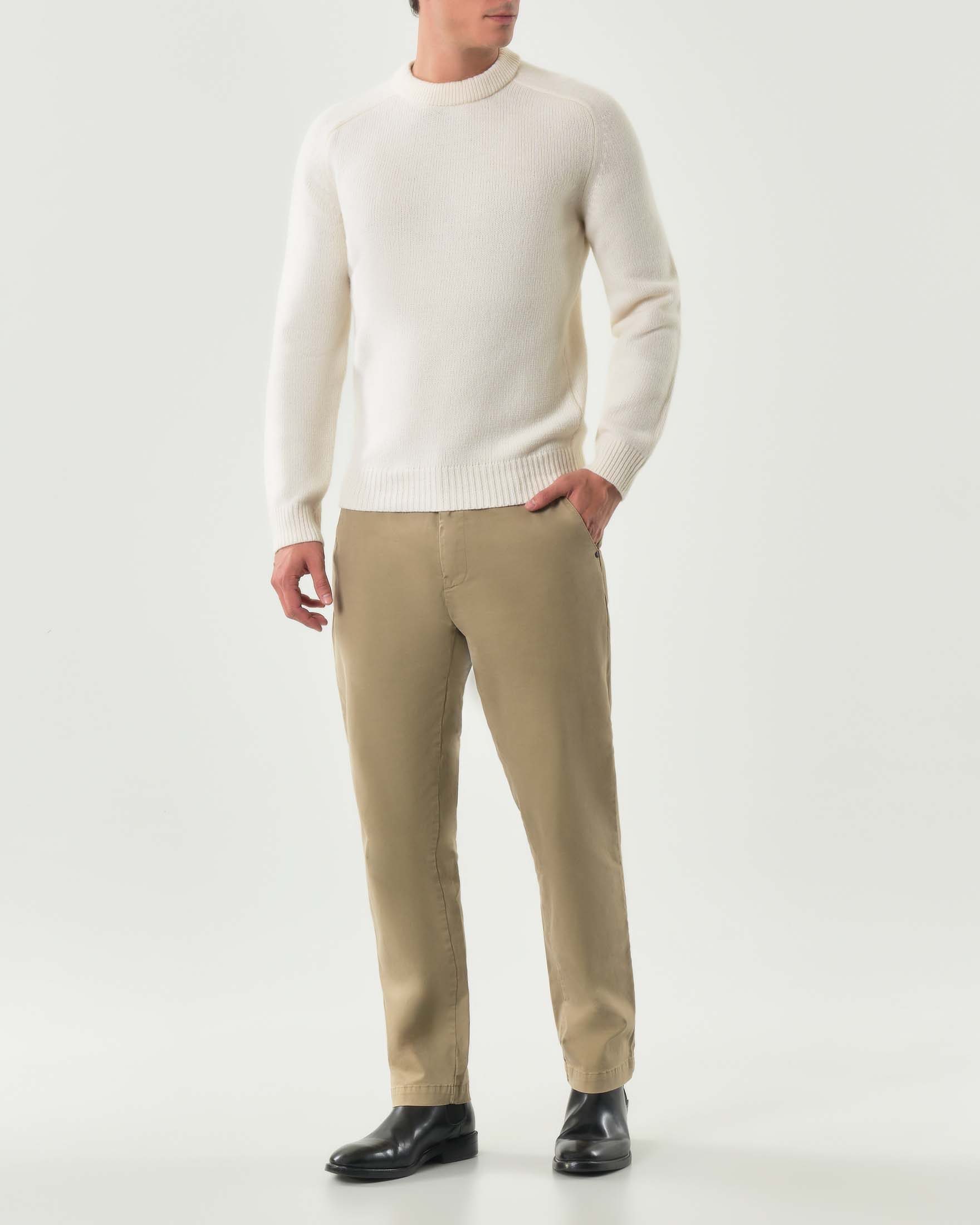 Maglia girocollo My Stuff panna in lana sulla finezza 7