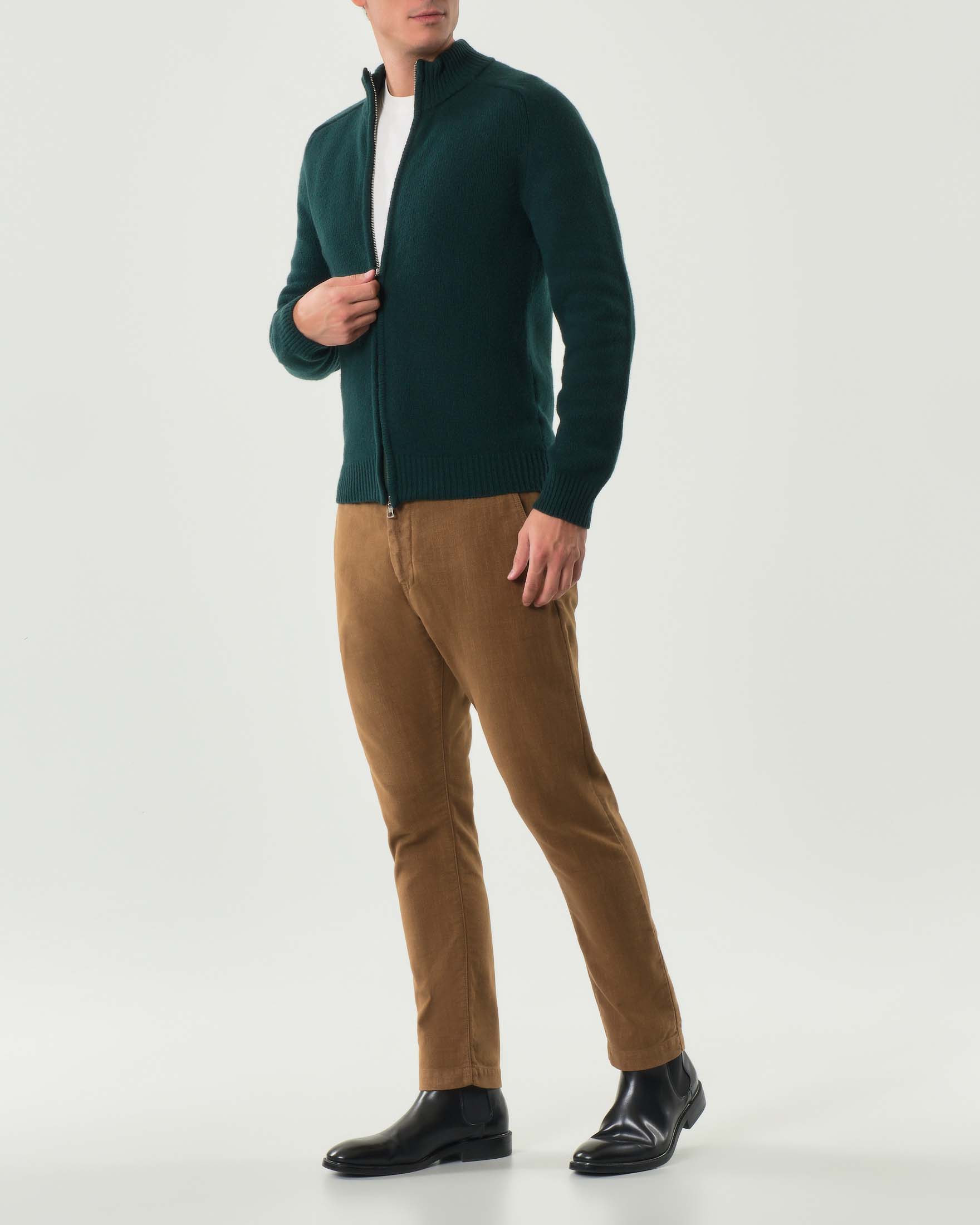 Maglia My Stuff verde bosco in lana sulla finezza 7 con chiusura zip