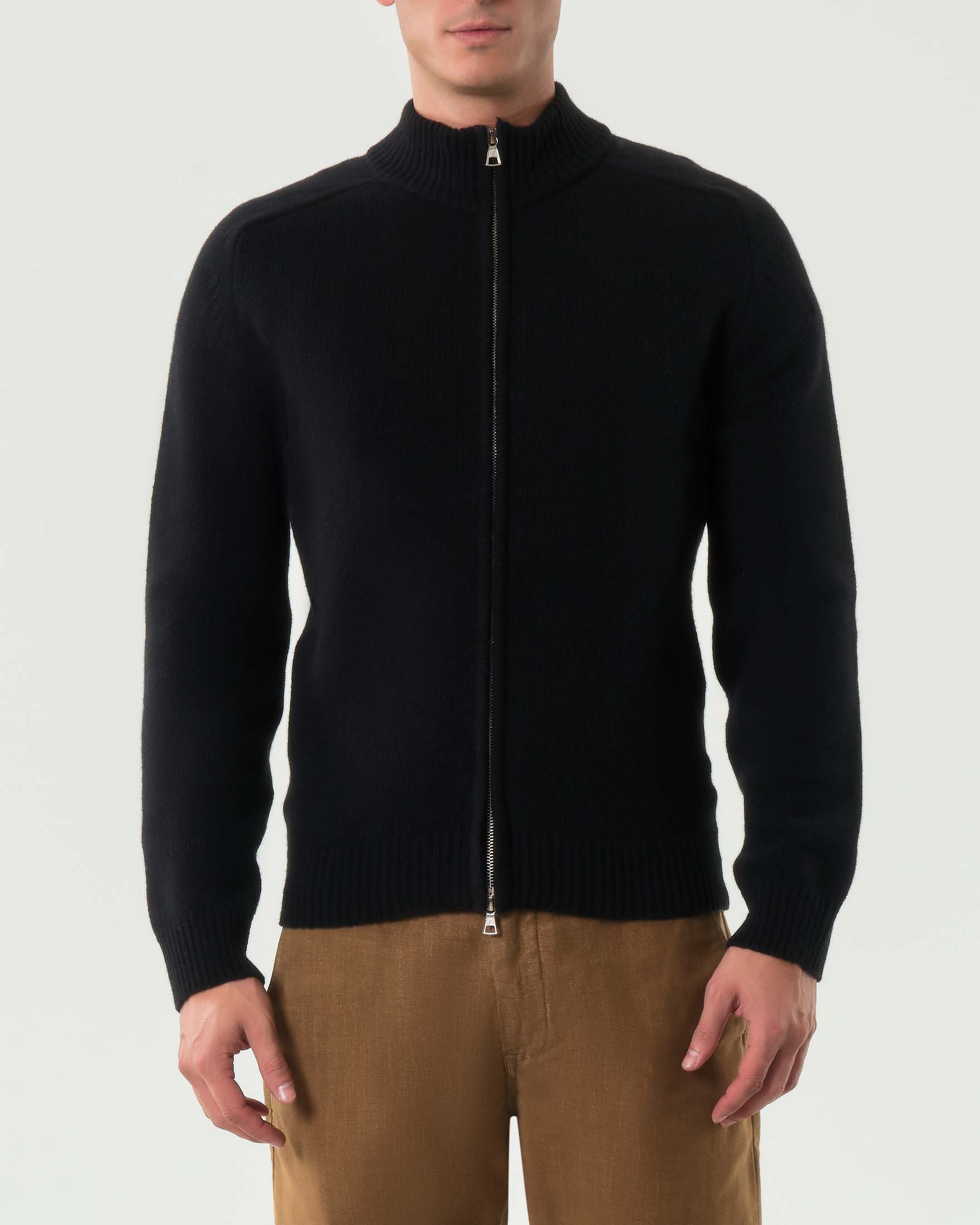 Maglia My Stuff nera in lana sulla finezza 7 con chiusura zip image