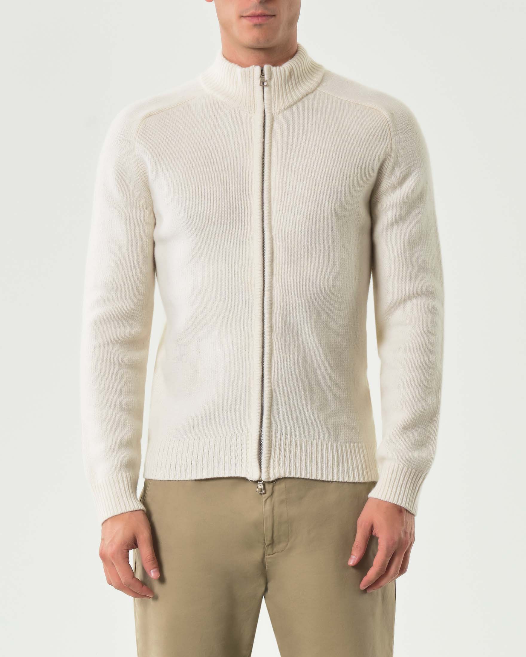 Maglia My Stuff panna in lana sulla finezza 7 con chiusura zip image