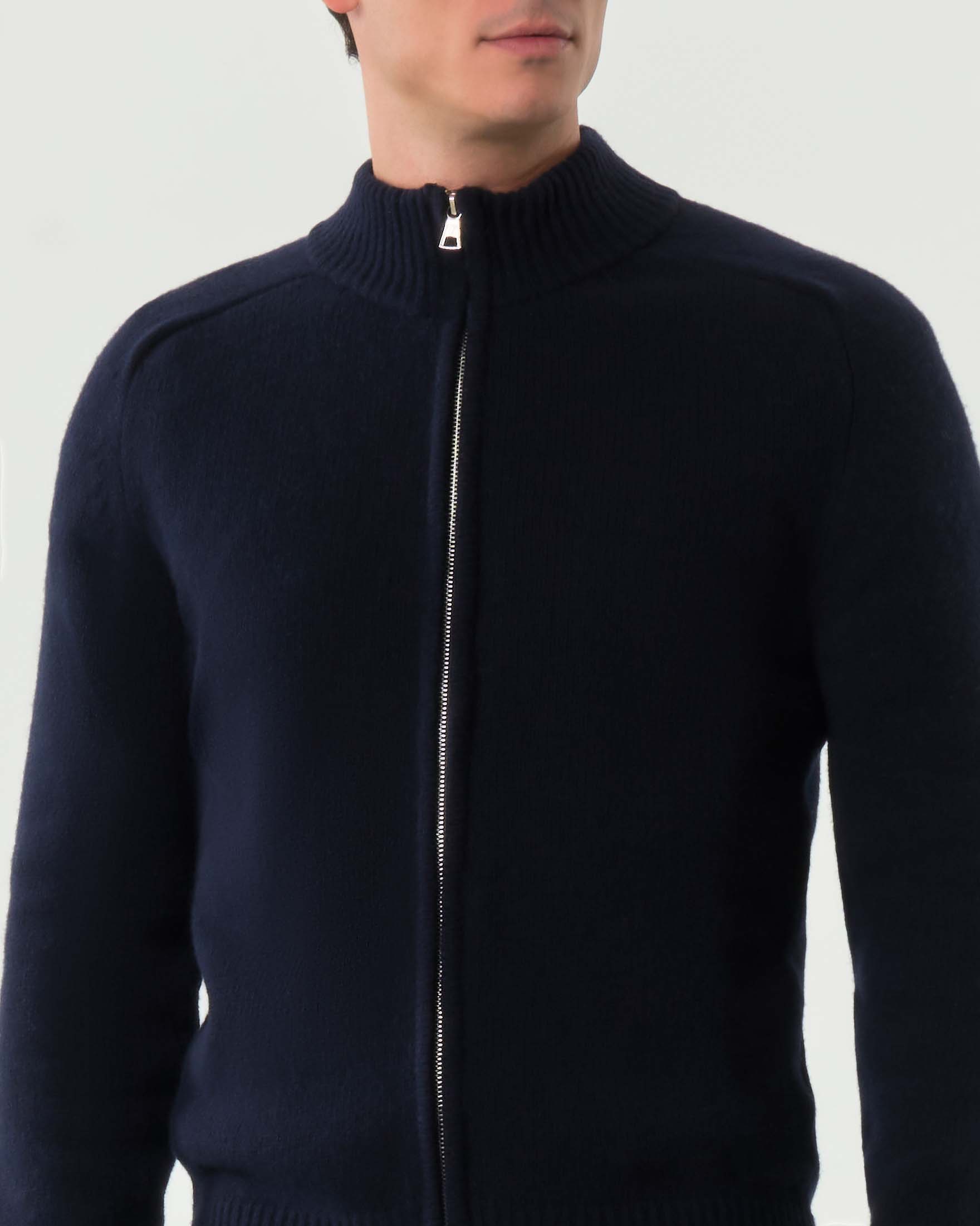 Maglia My Stuff blu in lana sulla finezza 7 con chiusura zip image