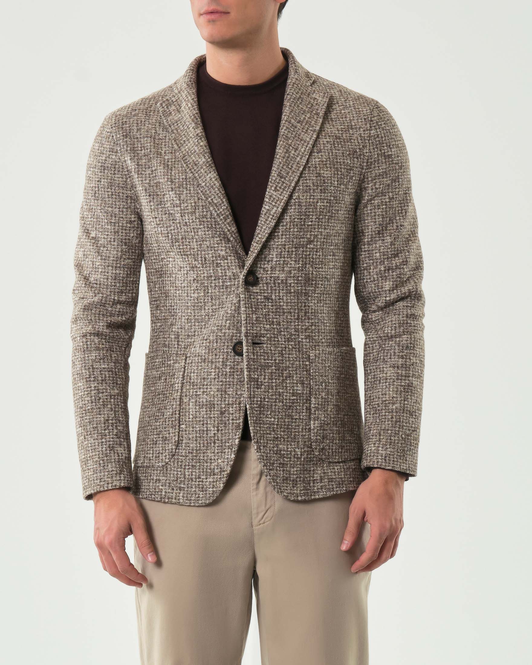 Giacca maglia Paul Baker in misto lana e cotone a fantasia armaturata beige e noce image