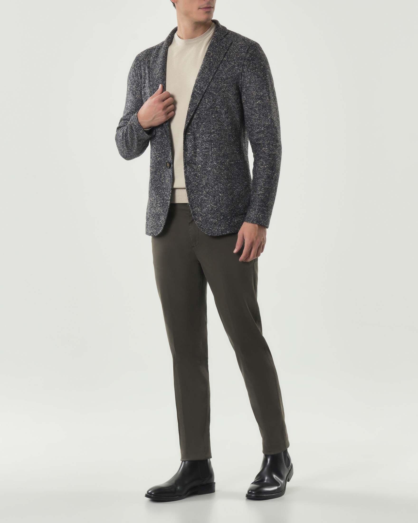 Giacca maglia Paul Baker in misto lana a fantasia armaturata blu e noce