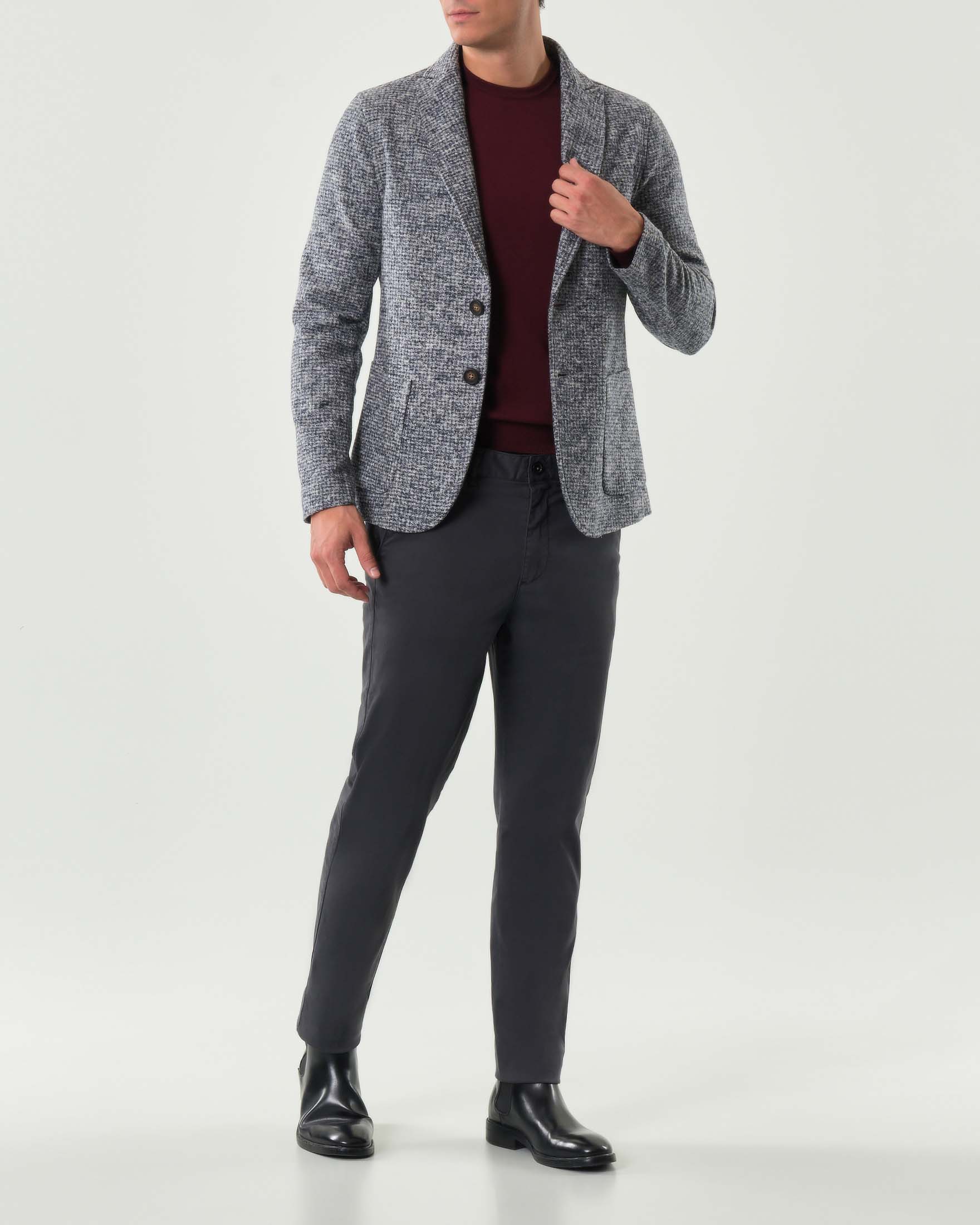 Giacca maglia Paul Baker in misto cotone a fantasia armaturata grigia con rever a lancia