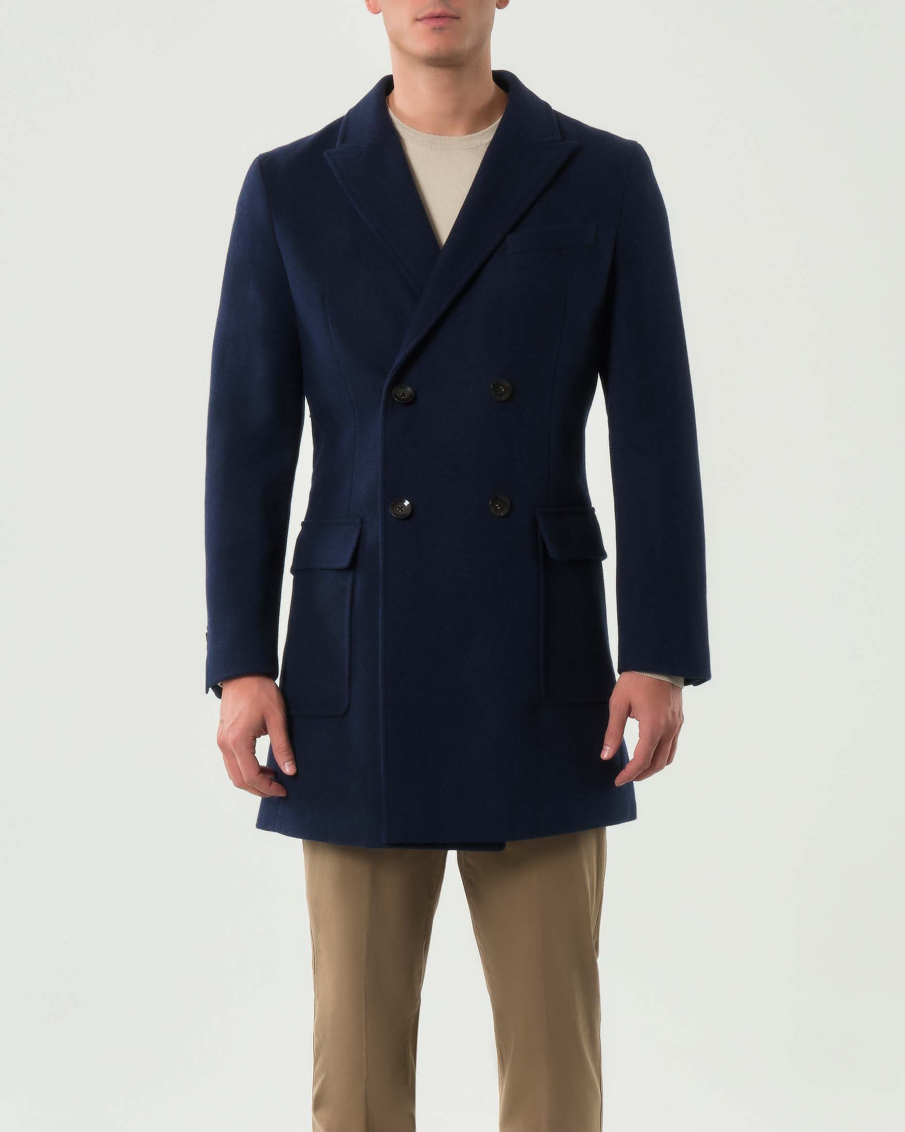 Cappotto doppiopetto Paul Baker in misto lana a spina di pesce blu image