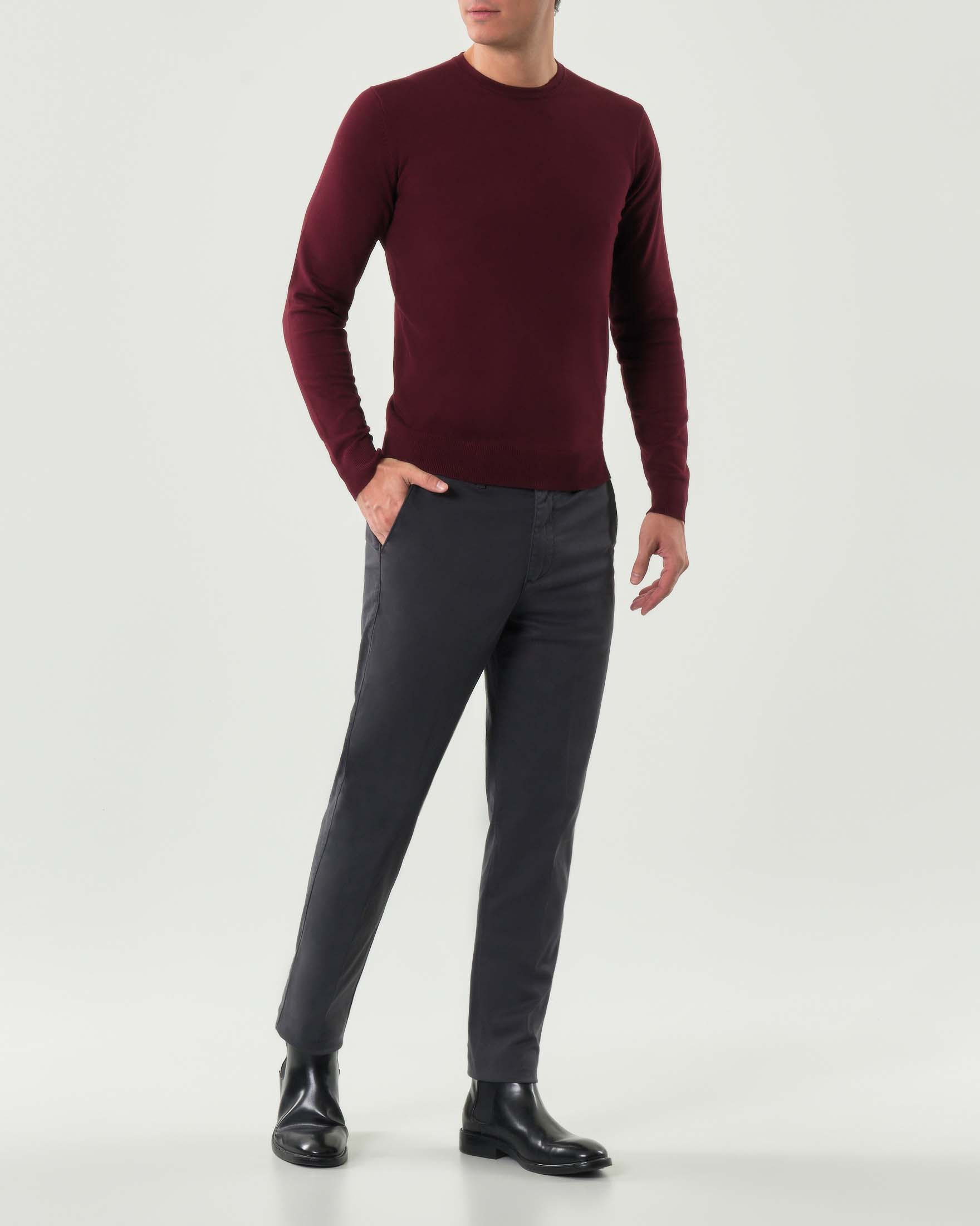 Pantalone chino antracite in raso di cotone e modal stretch