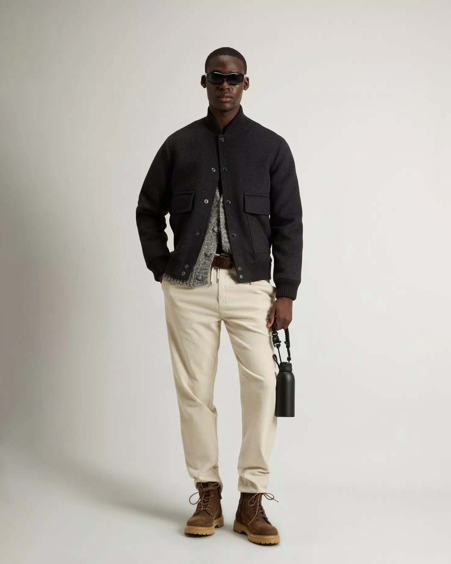 Giacca Bomber Miles Woolrich grigio antracite in lana