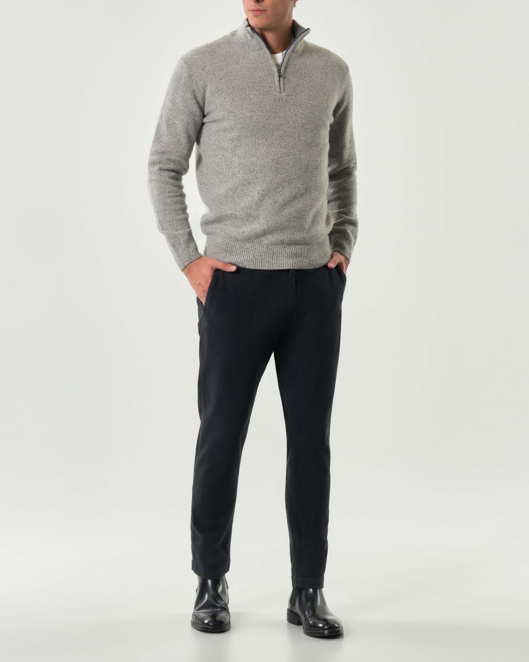 Pantalone chino blu regular-fit in caldo tessuto di cotone stretch