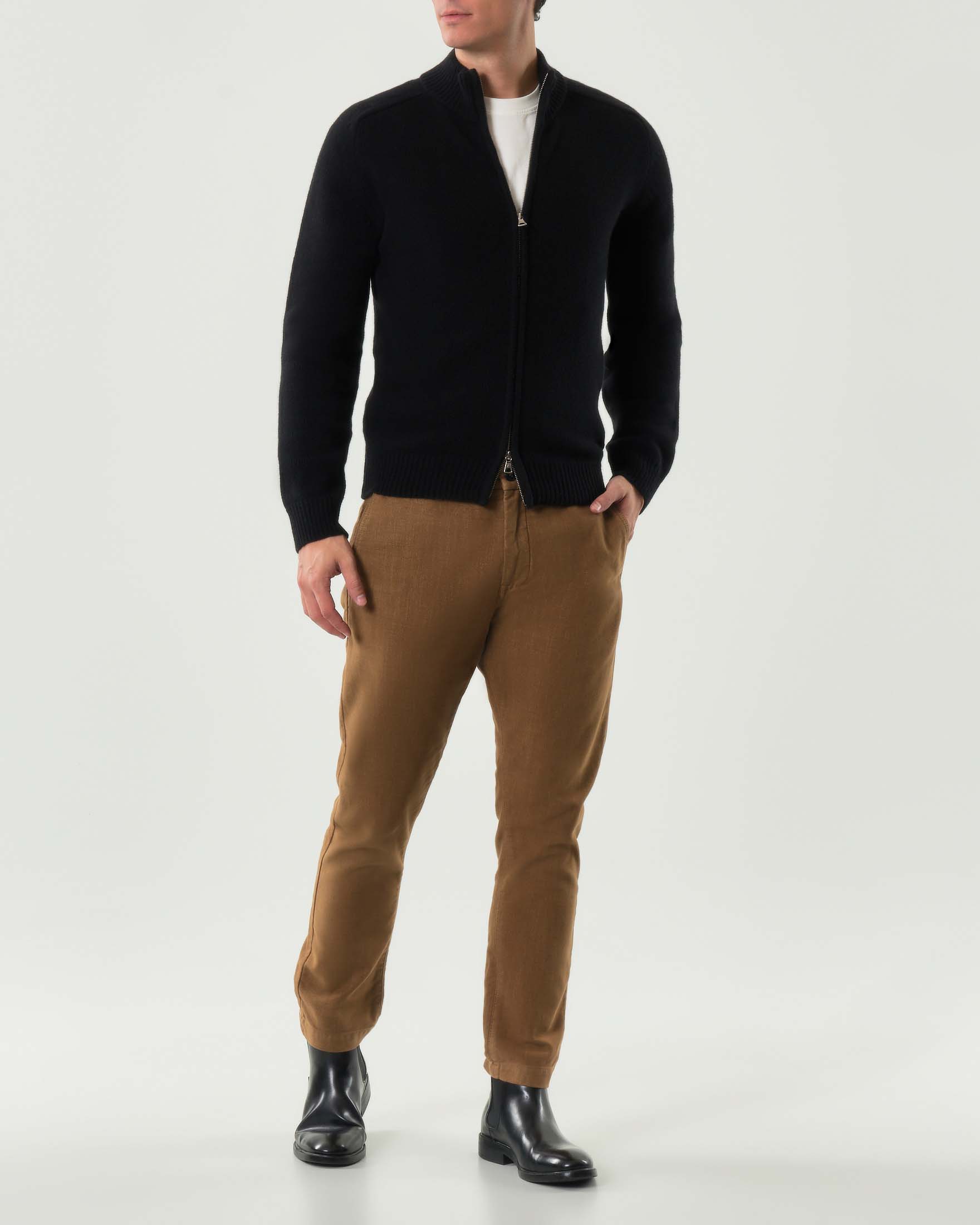 Pantalone chino caramello regular-fit in caldo tessuto di cotone stretch