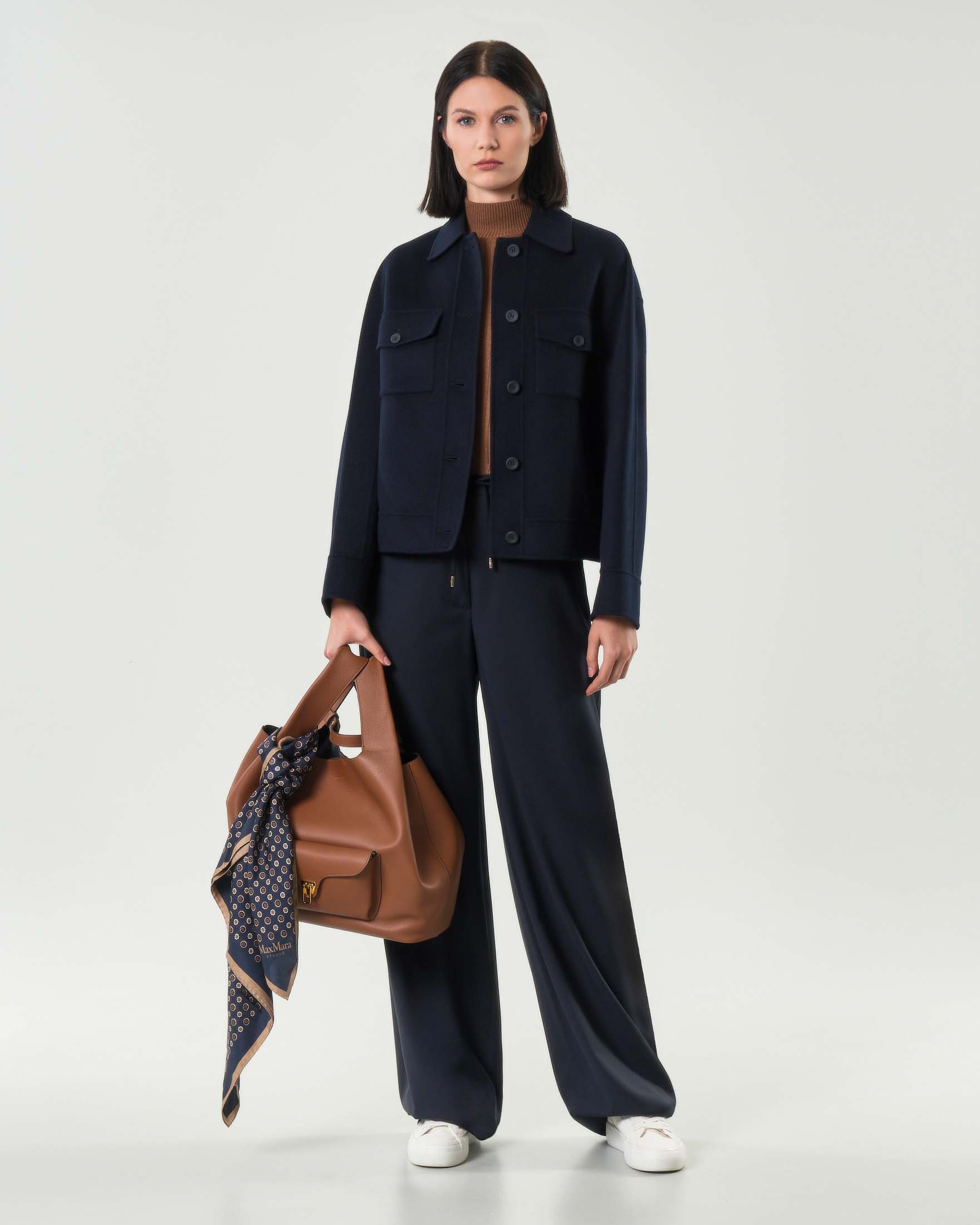 Caban blu a camicia Studio in lana cashmere e seta