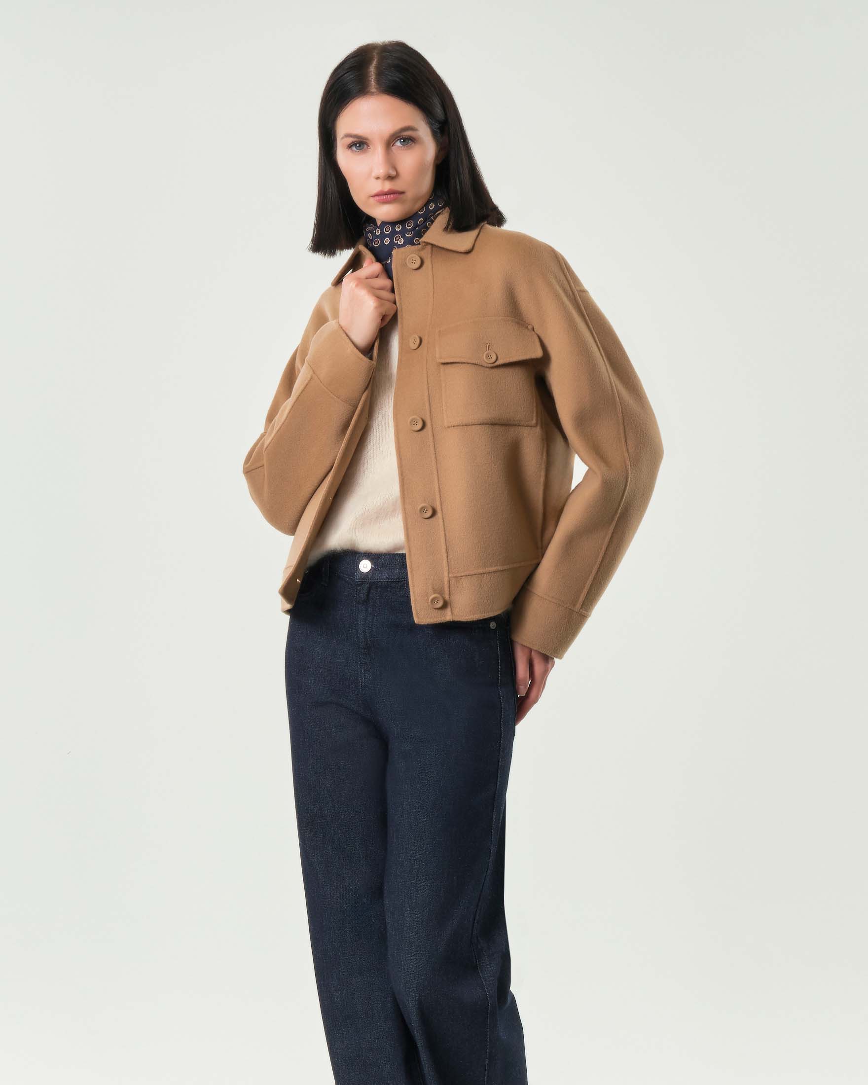 Caban color cammello a camicia Max Mara Studio in lana cashmere e seta