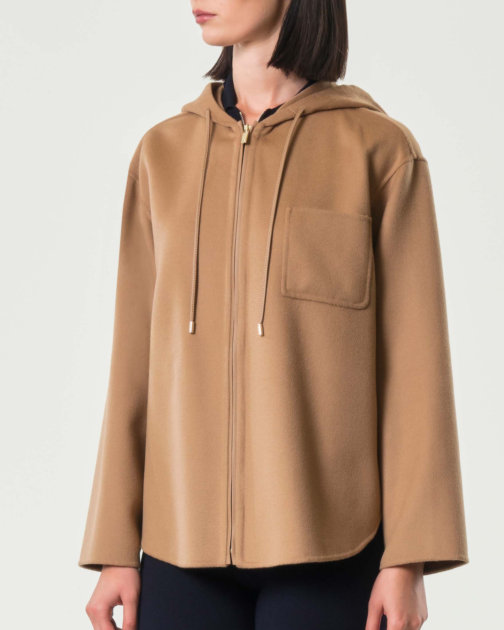 Caban color cammello Max Mara Studio in doppio drap di lana cashmere e seta con cappuccio image