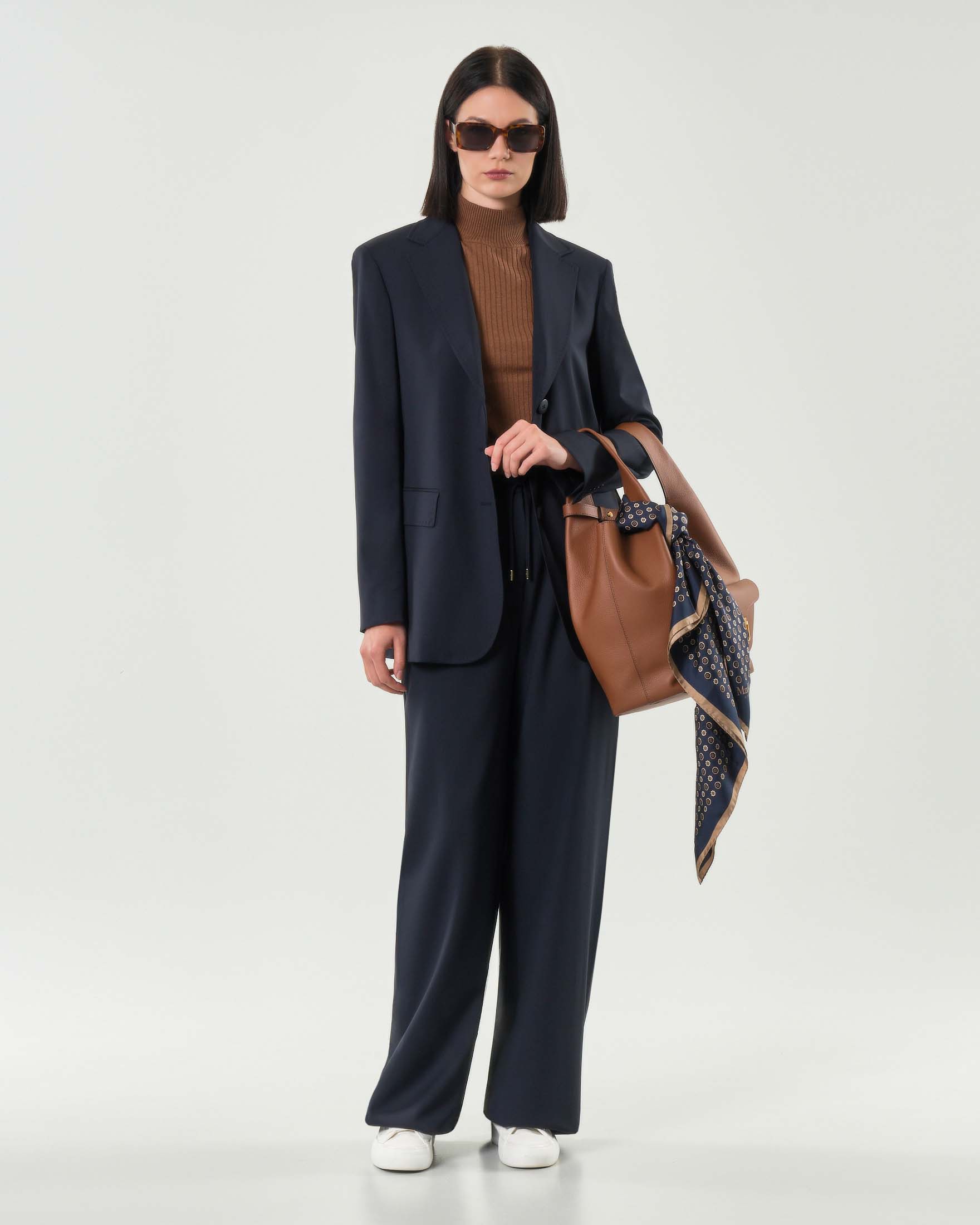 Blazer blu in tela di lana leggera Max Mara Studio con scollo a rever image