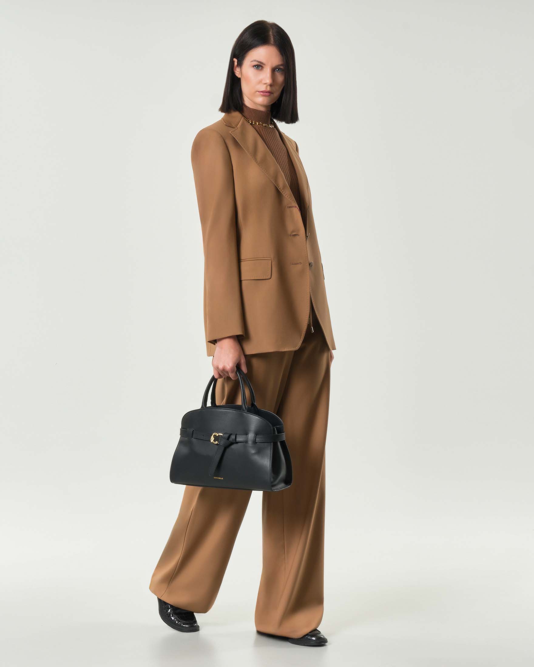 Blazer color cuoio in tela di lana leggera Max Mara Studio con scollo a rever