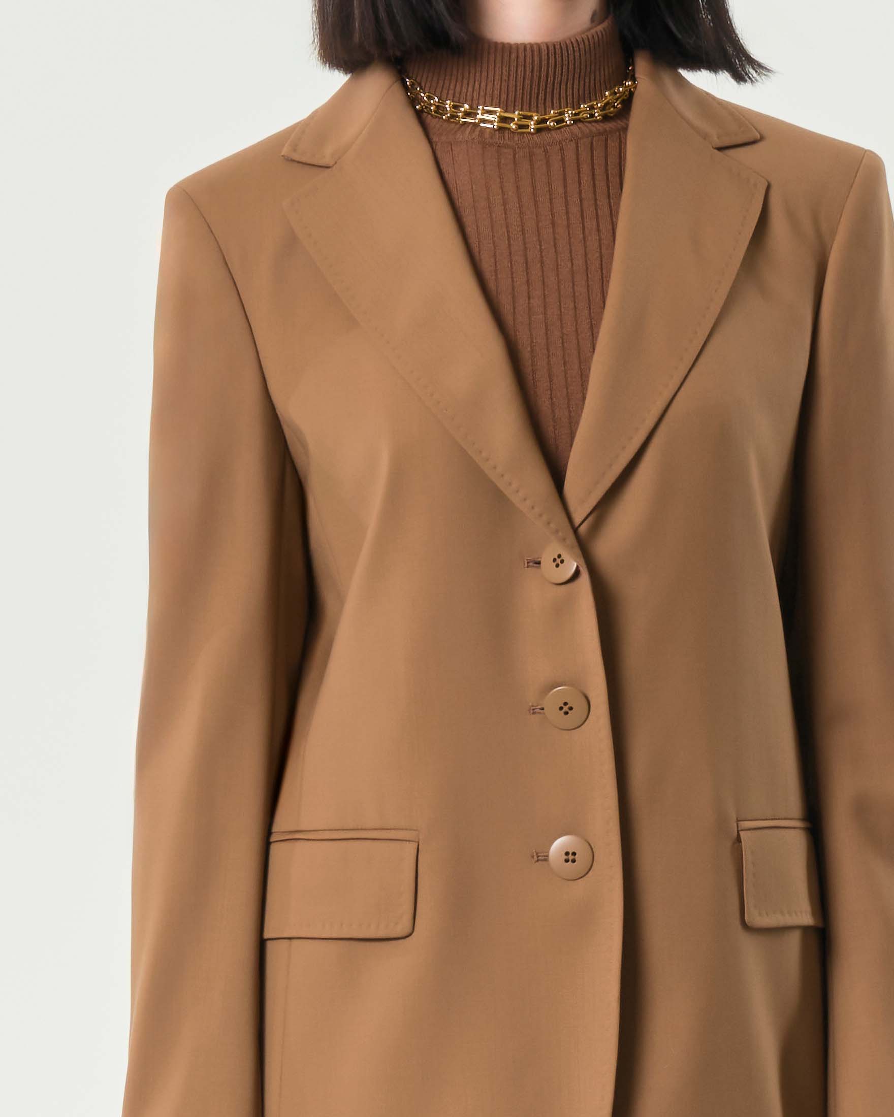 Blazer color cuoio in tela di lana leggera Max Mara Studio con scollo a rever image